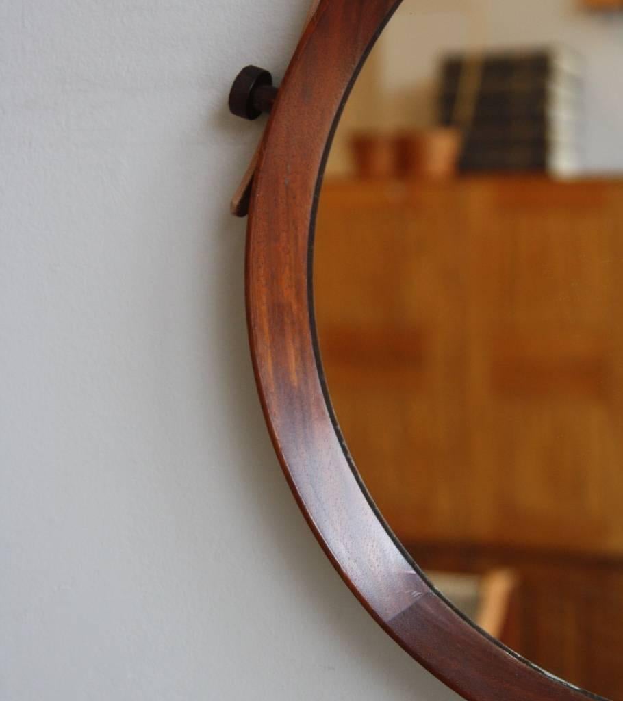Carved Danish 1950s Round Wall Mirror
