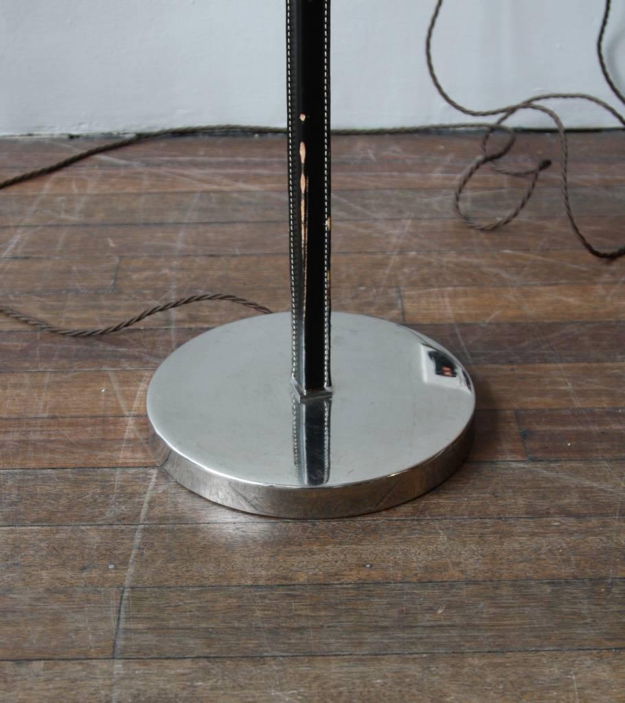 Vintage Danish Leather and Steel Floor Light For Sale 1