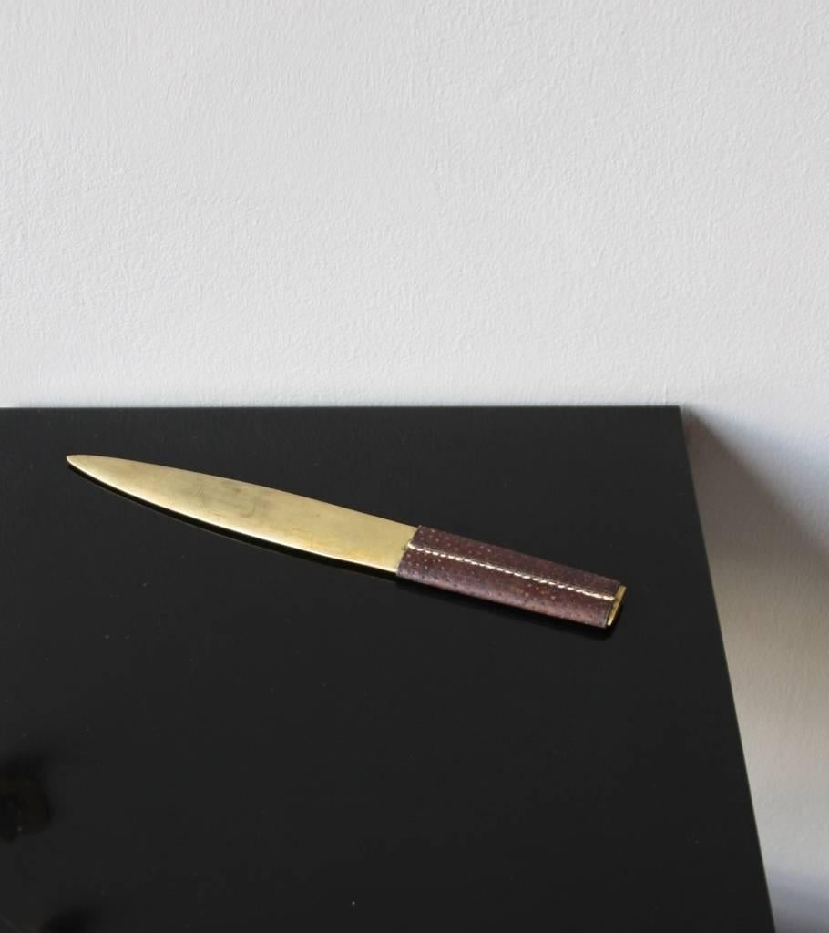 Modern Brass and Ostrich Leather Letter Opener