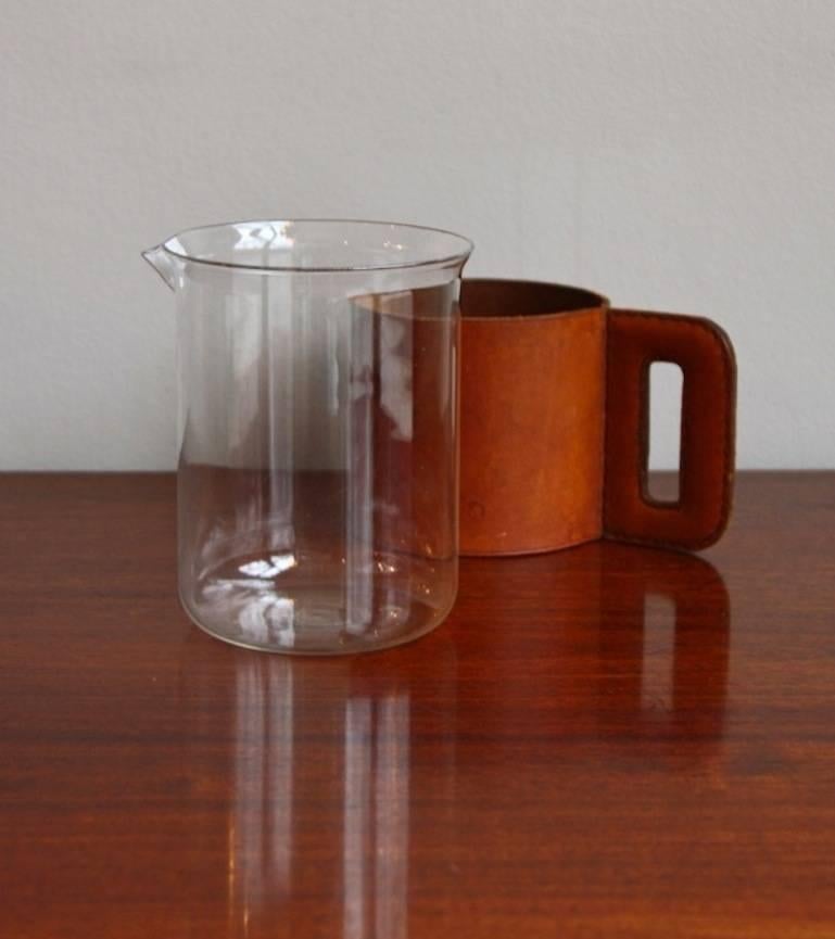 Modern Carl Auböck Cognac Leather Pitcher For Sale