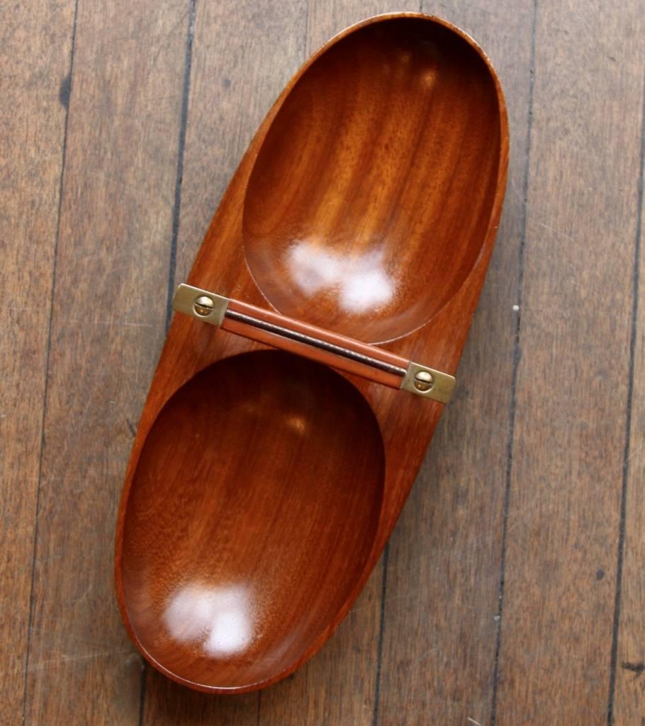 Carl Aubock Teak and Brass Double Bowl In Excellent Condition In London, GB