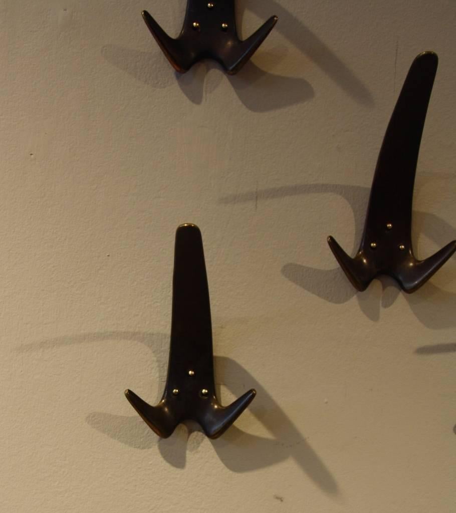 Modern Carl Aubock Set of Six Large Hooks