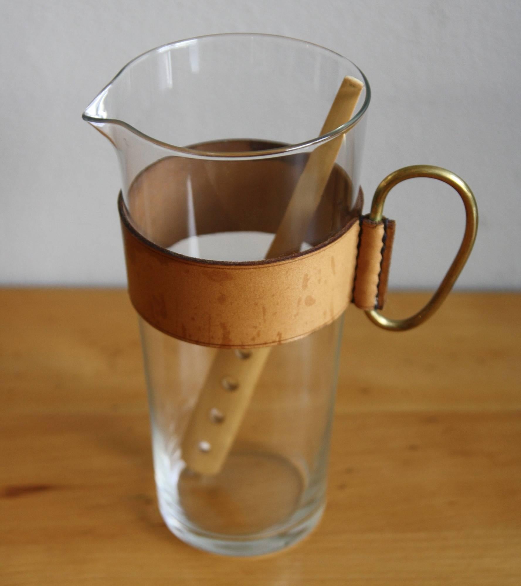 Bamboo Carl Auböck Glass Pitcher with Leather Collar