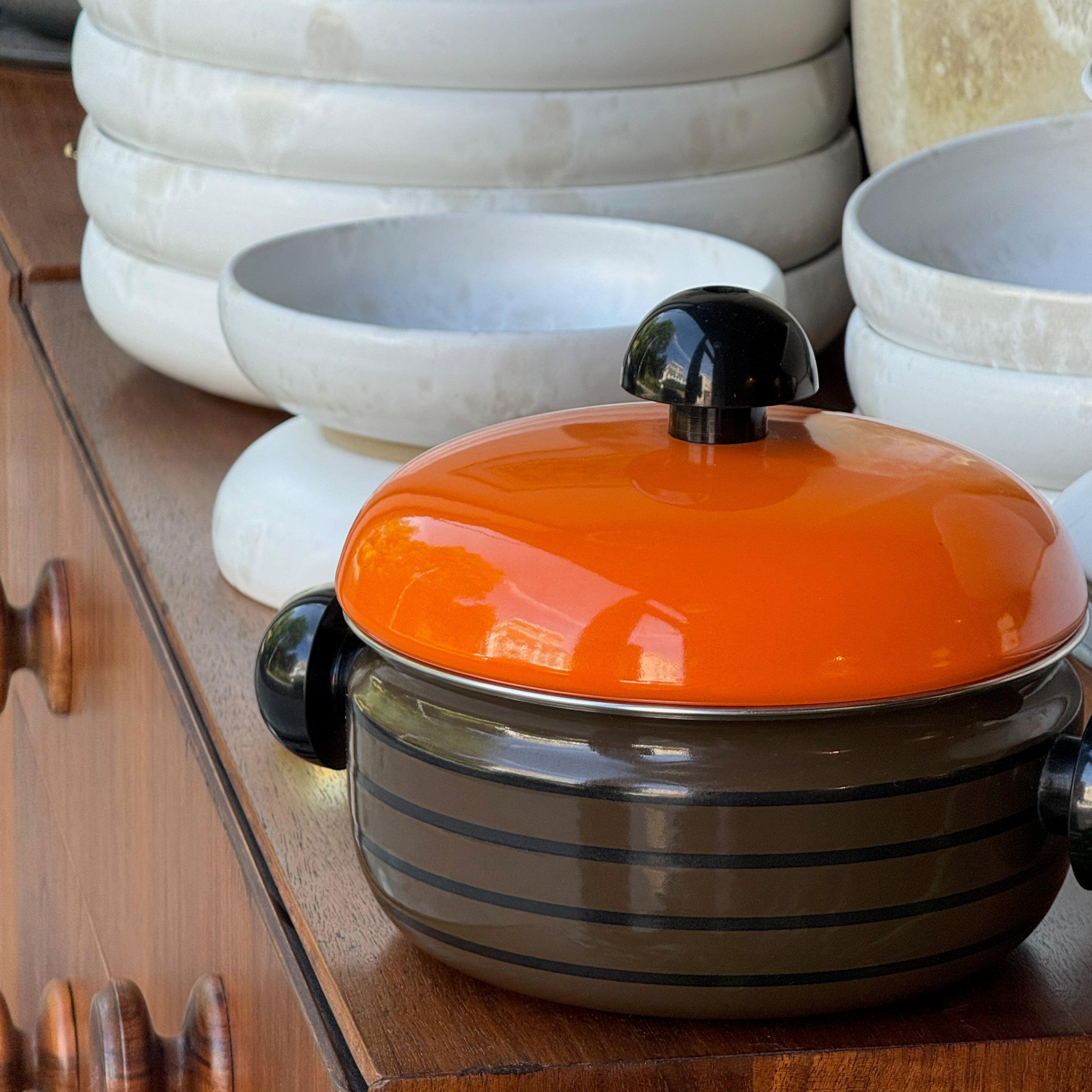 Brown & Orange Enamel Pot Carl Auböck III Riess, 1970s In Good Condition For Sale In London, GB