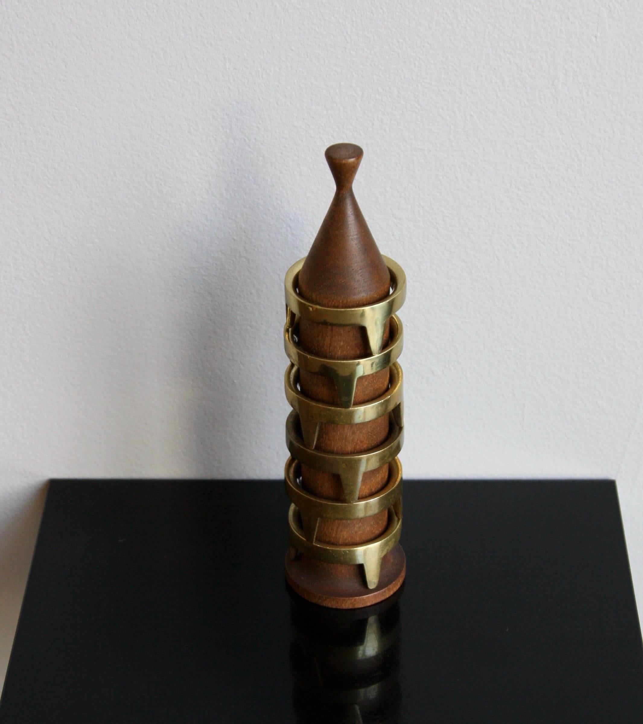 Carl Auböck ii Vintage 1950s Walnut TOTEM of Brass Egg Cups 4