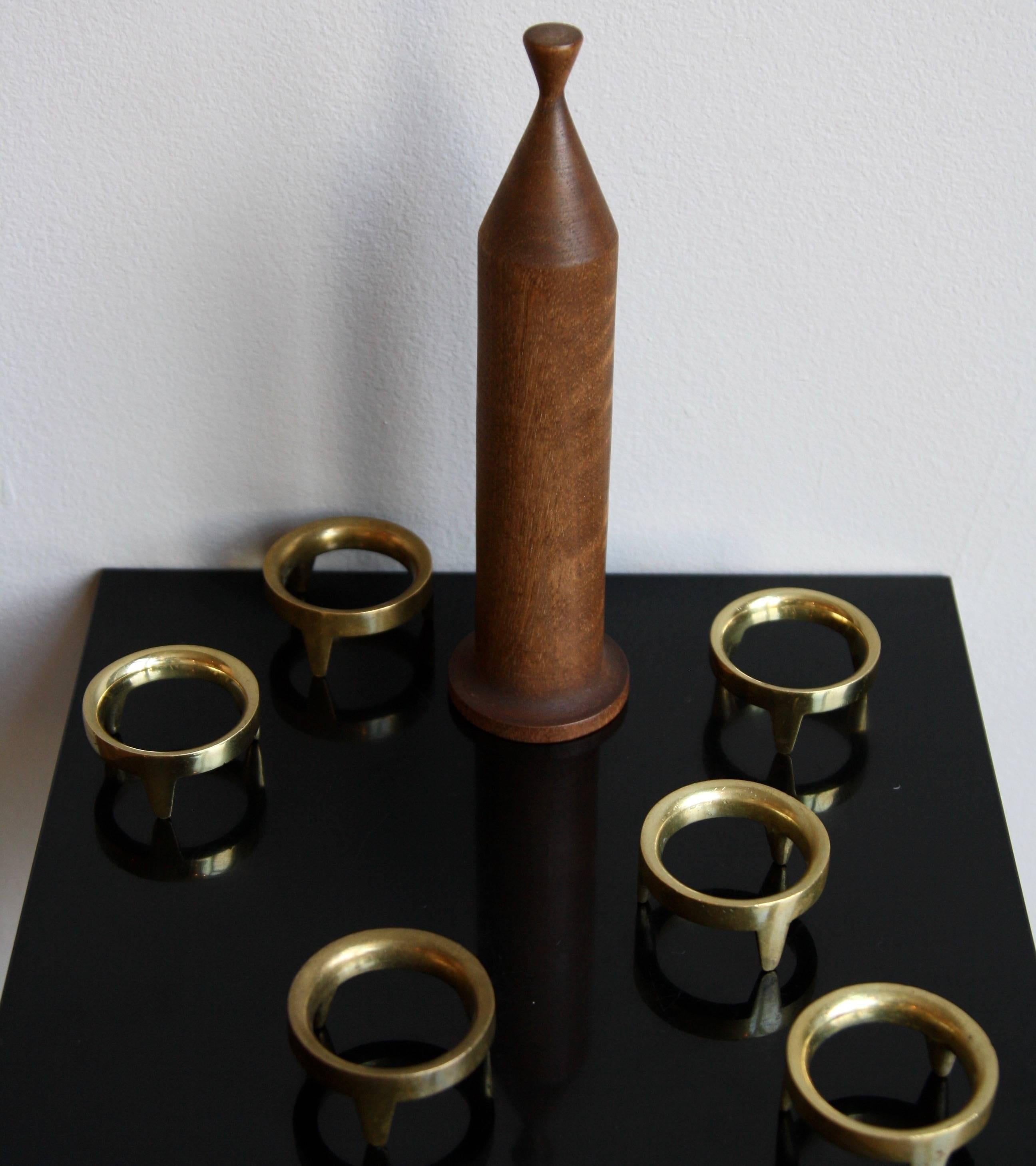 Carl Auböck ii Vintage 1950s Walnut TOTEM of Brass Egg Cups 1