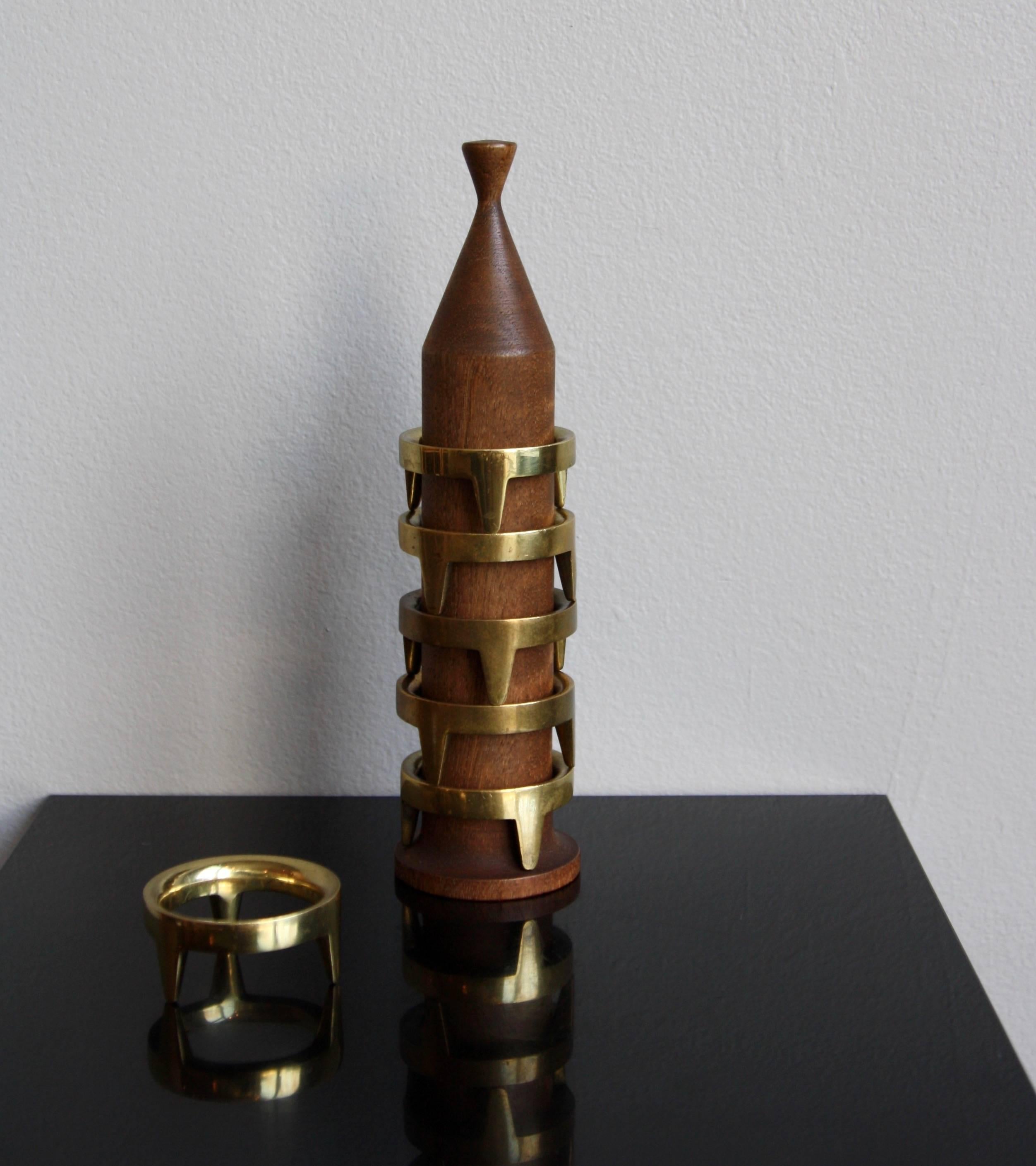Austrian Carl Auböck ii Vintage 1950s Walnut TOTEM of Brass Egg Cups
