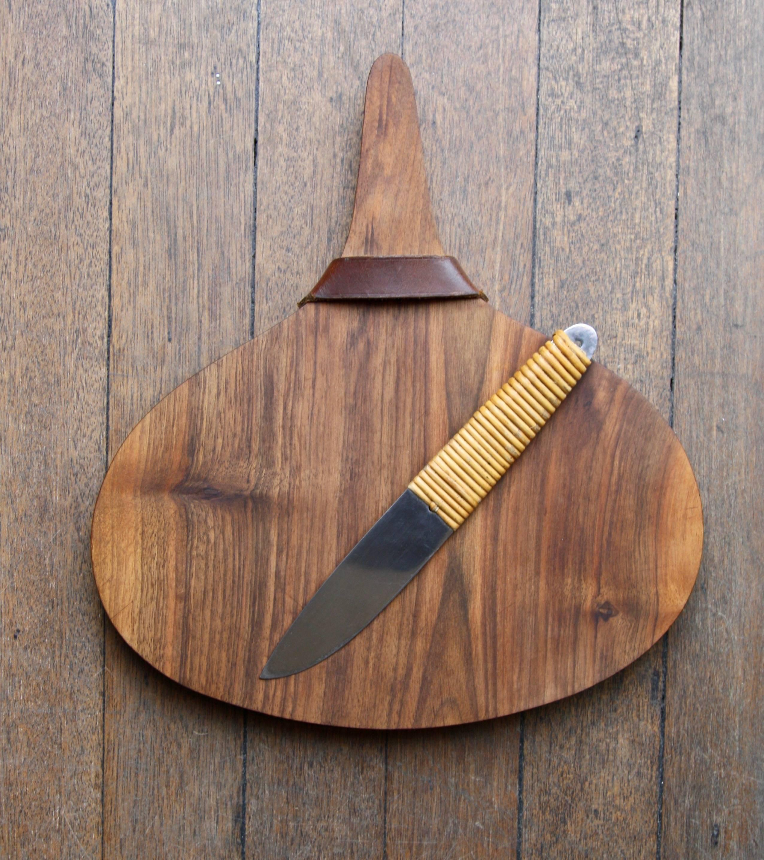 Carl Auböck II Walnut Cutting and Handled Serving Board with Knife 2