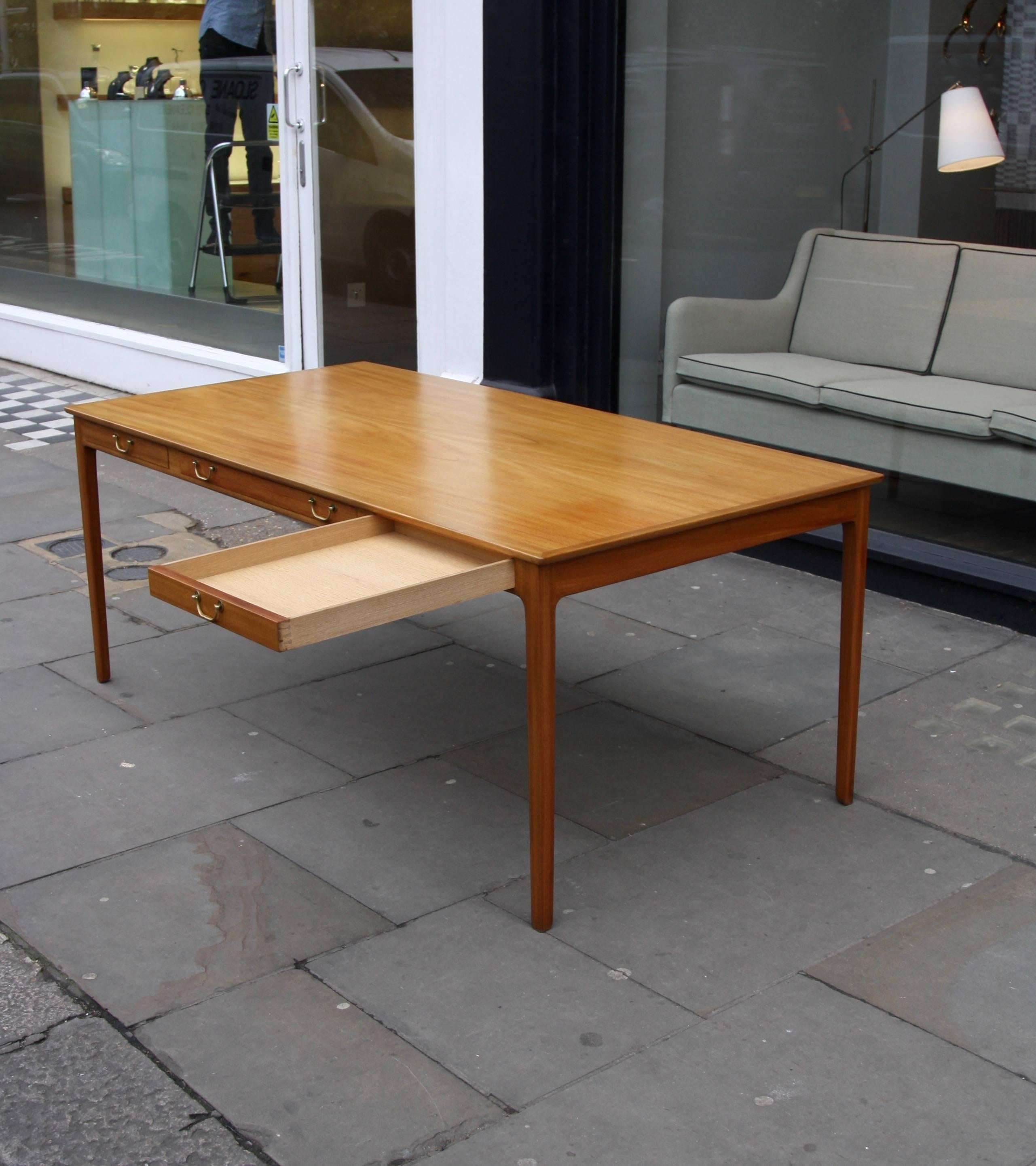 Ole Wanscher Mahogany and Brass Desk by Cabinetmaker A. J. Iversen In Excellent Condition In London, GB