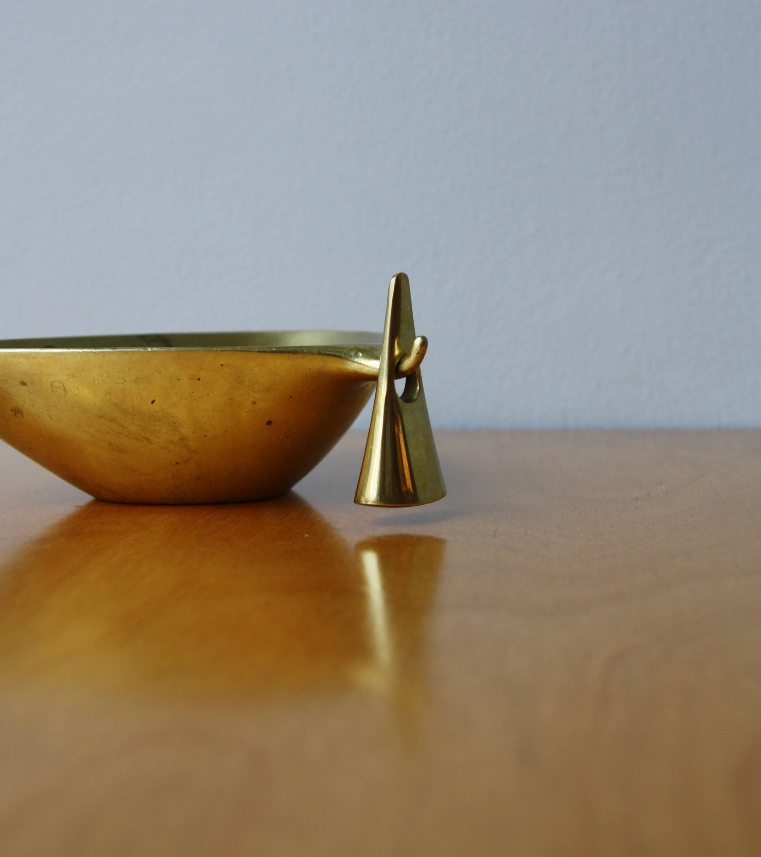 Mid-Century Modern Carl Auböck II Vintage 1950s Solid Brass Ashtray with Tamper