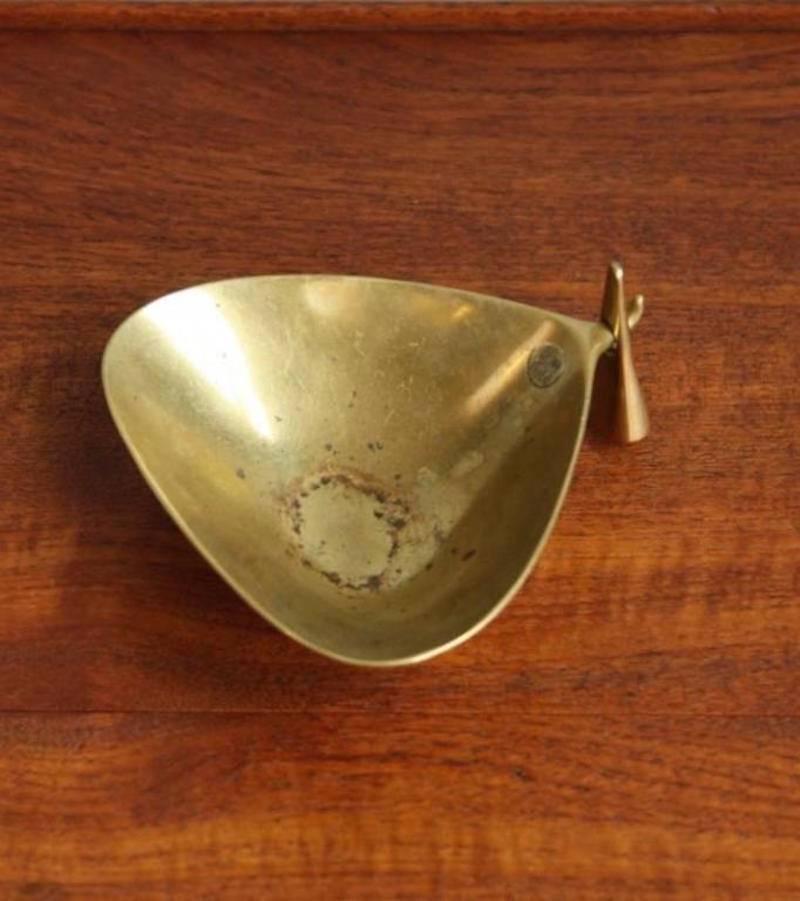 Austrian Carl Auböck II Vintage 1950s Solid Brass Ashtray with Tamper