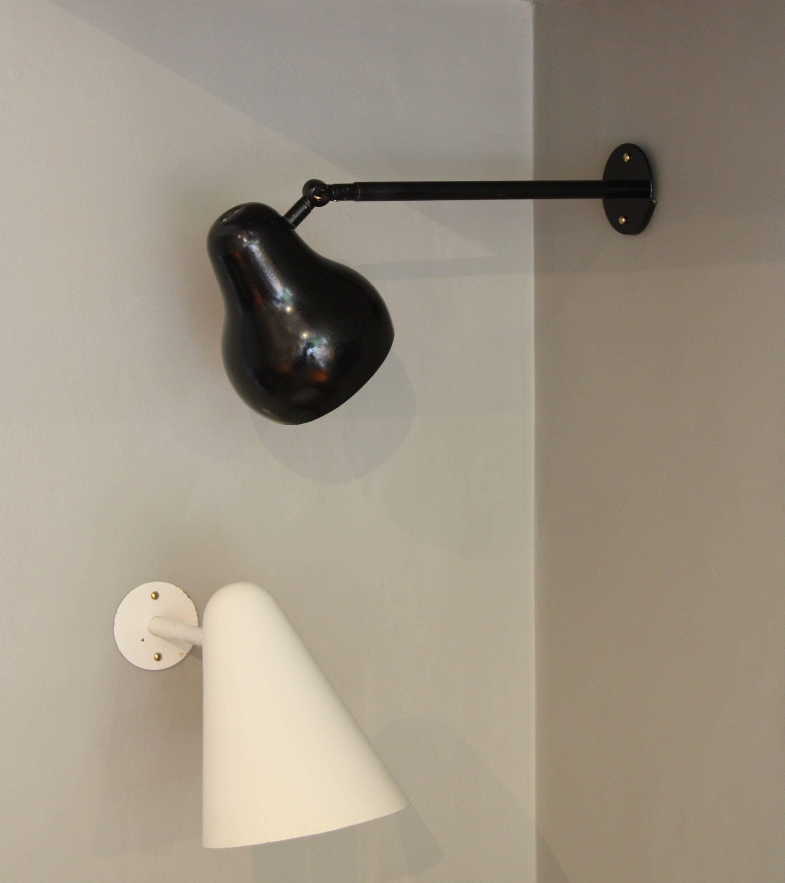 Mid-Century Modern Vilhelm Lauritzen Vintage Large Black Lacquered Wall Light by Louis Poulsen