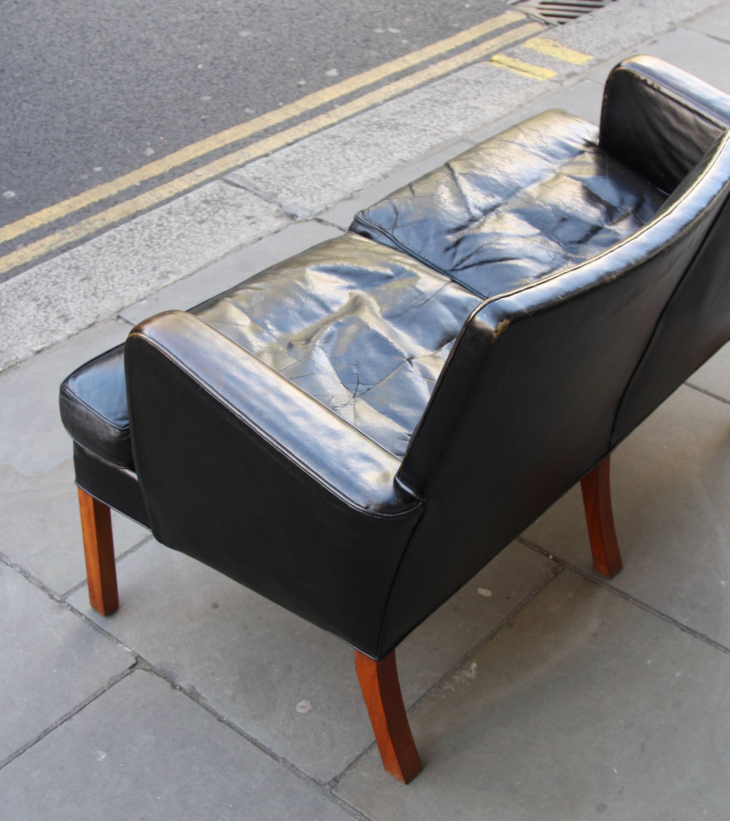 Danish Kaare Klint Model 5313 Two-Seat Leather Settee by Rud Rasmussen, 1935 For Sale