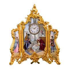 Tri-Fold Porcelain Painting and Clock
