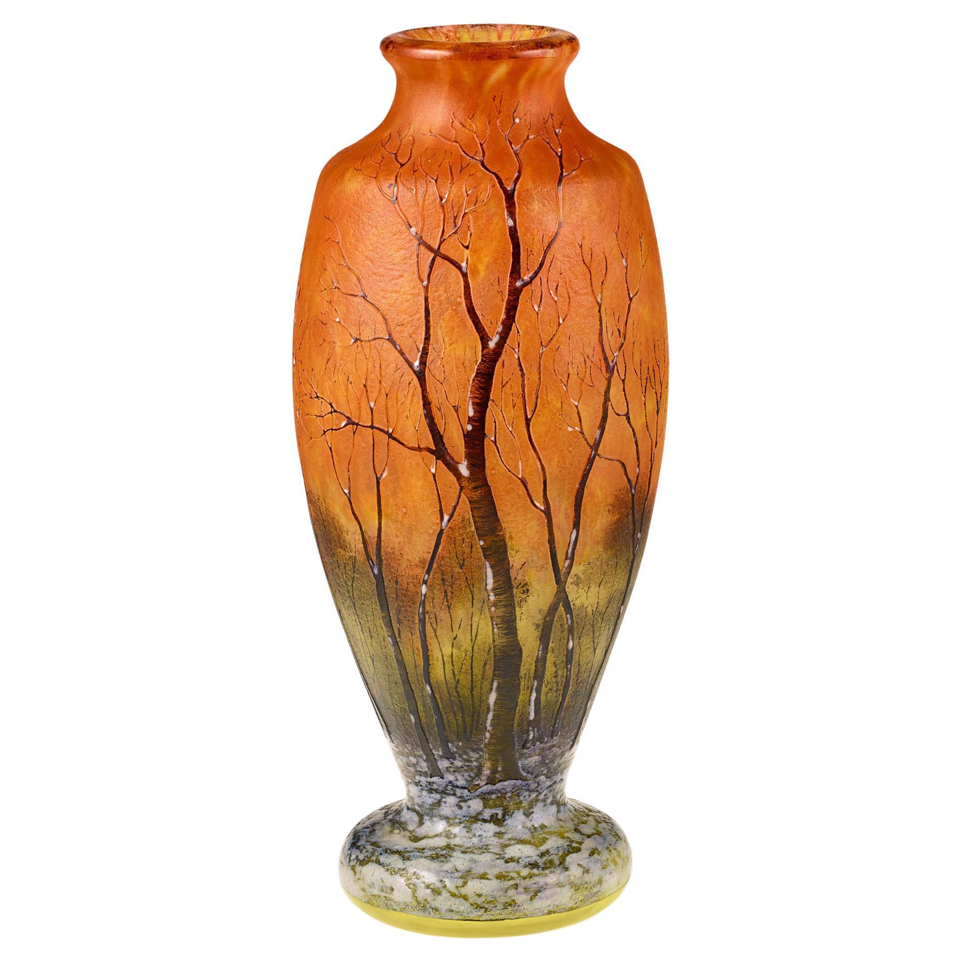 Daum Nancy Paysage d’Hiver Vase For Sale