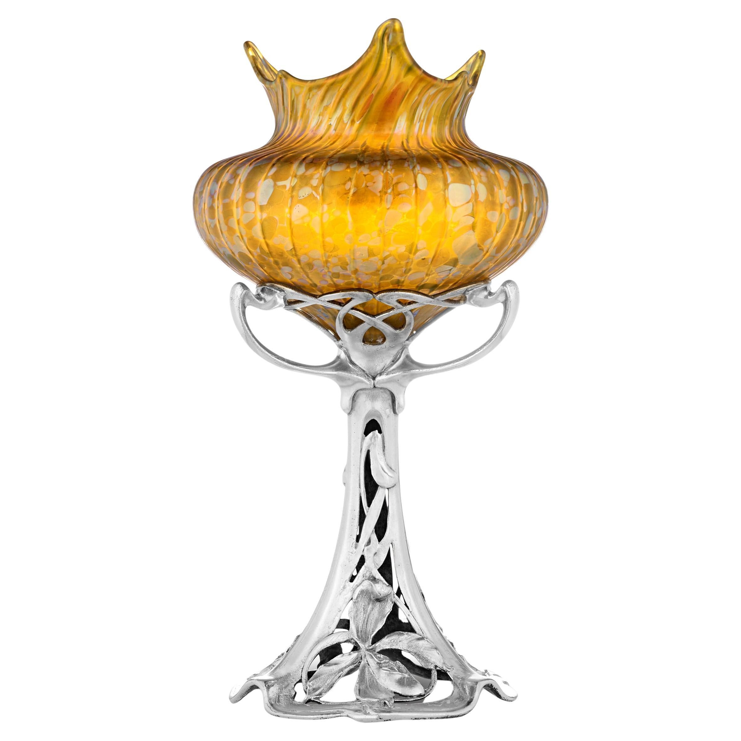 Loetz Phaenomen Genre Vase on a Floral Base For Sale
