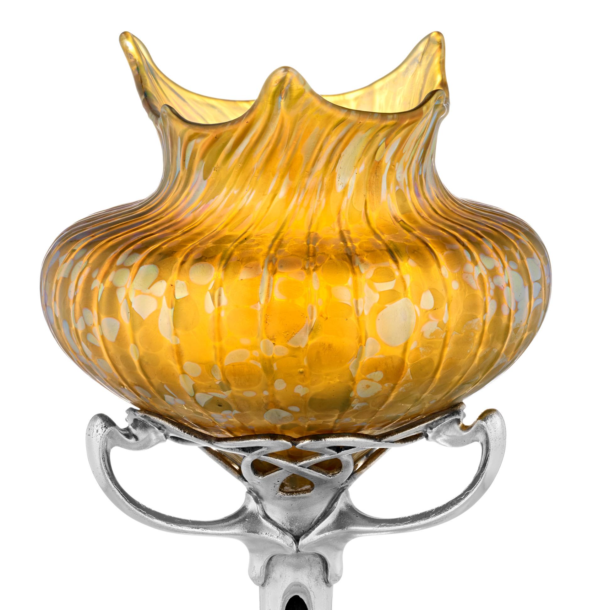 Art Nouveau Loetz Phaenomen Genre Vase on a Floral Base For Sale