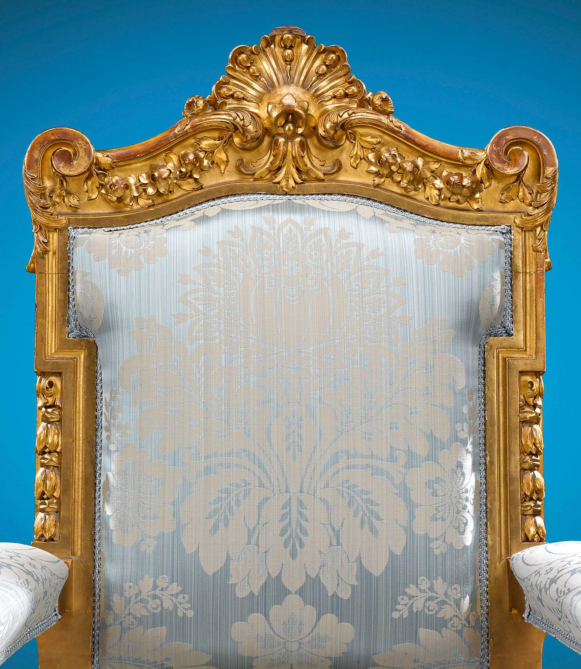 Louis XIV Louis XV Style French Giltwood Chairs