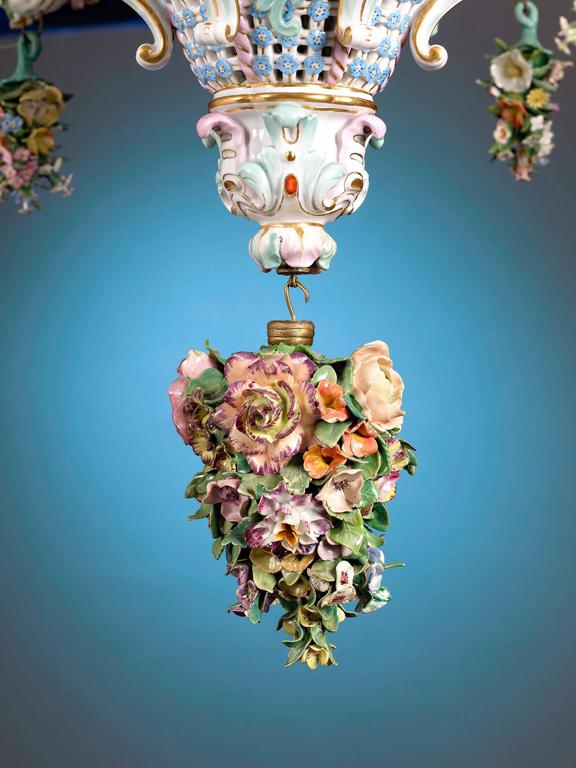 German Meissen Porcelain Six-Light Rococo Style Chandelier