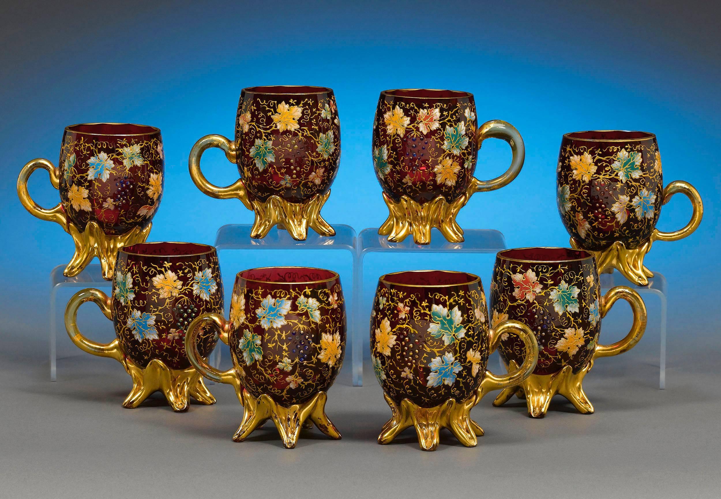 Art Glass 19th Century Moser Punch Bowl Set