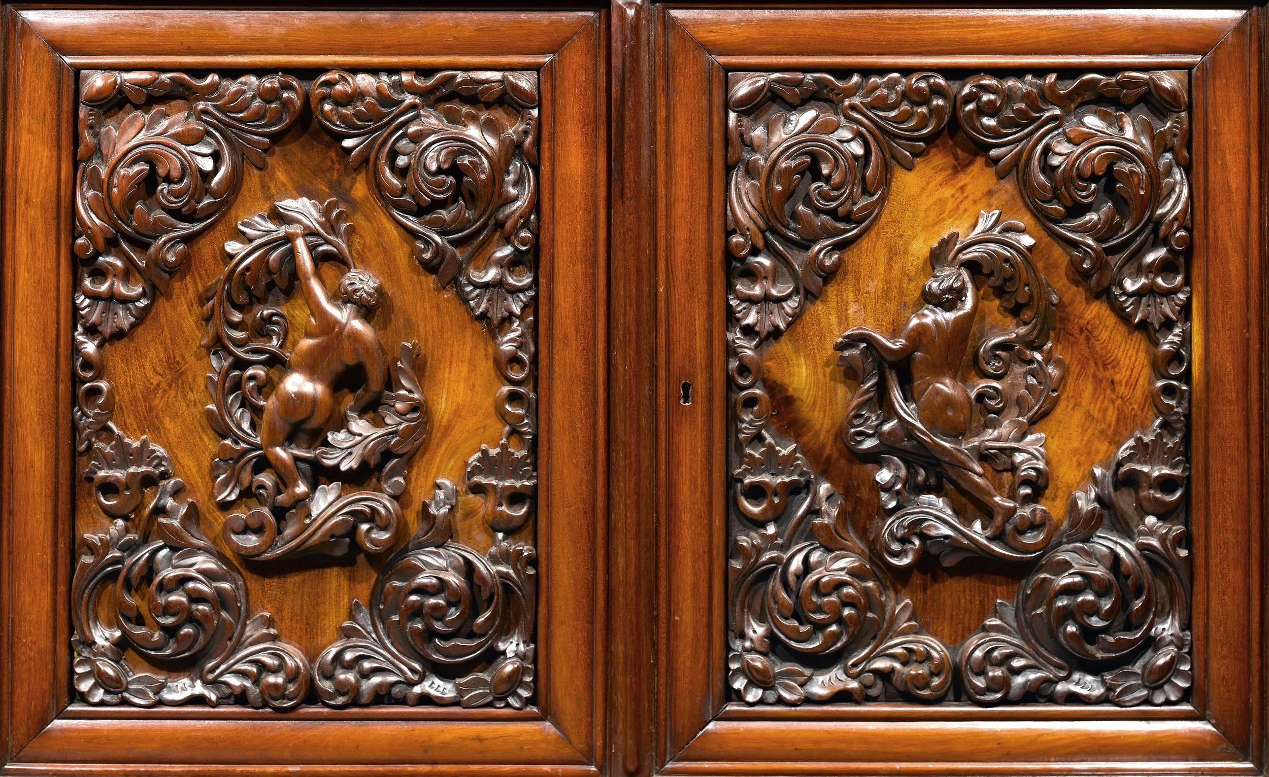Carved European 19th Century Dutch Bureau Bookcase