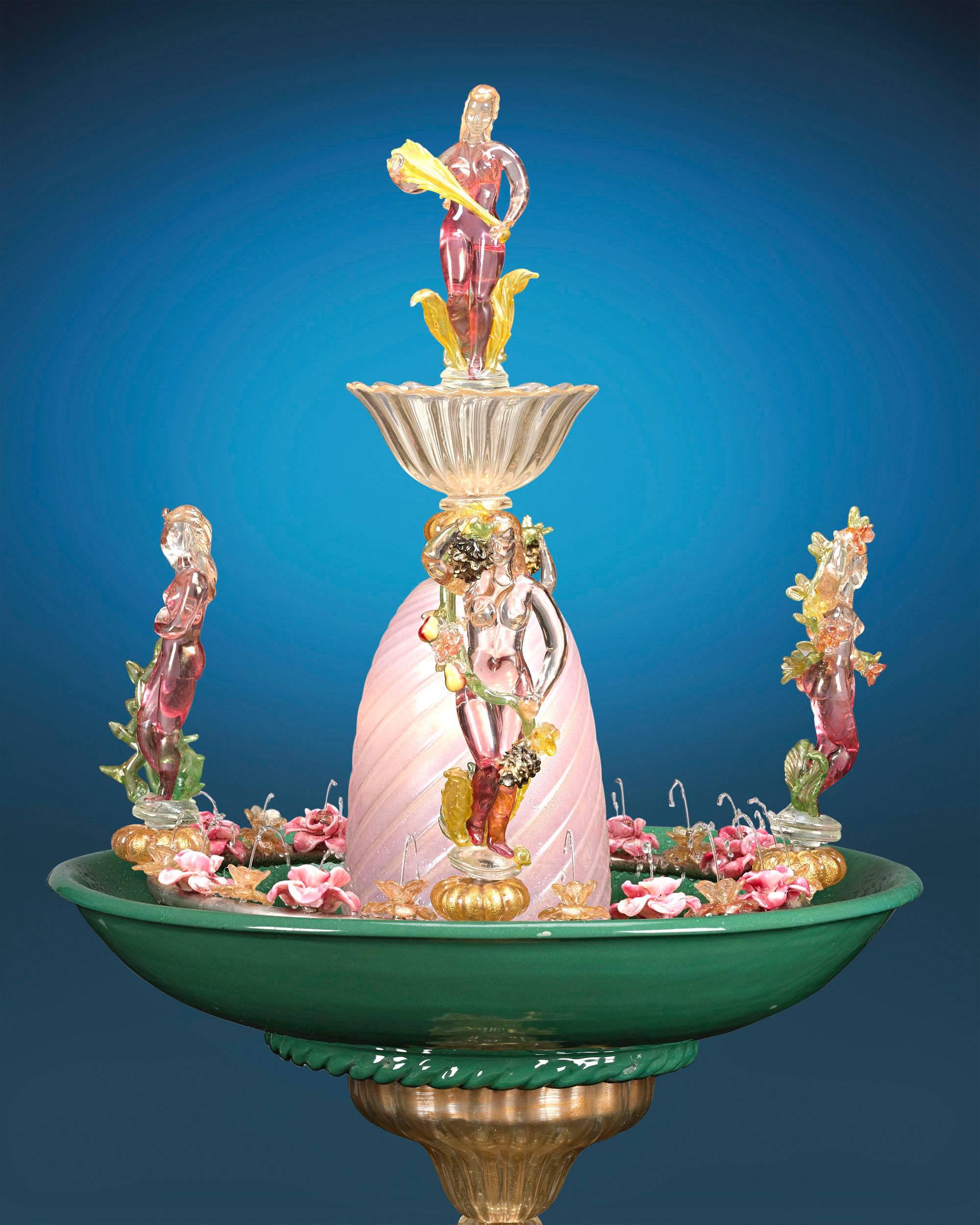 An ornate and truly magnificent example of a large Venetian glass, this Murano glass fountain is an incredible rarity. Only the most skilled of craftsmen could have created such a masterpiece, using the most painstaking and time-honored techniques
