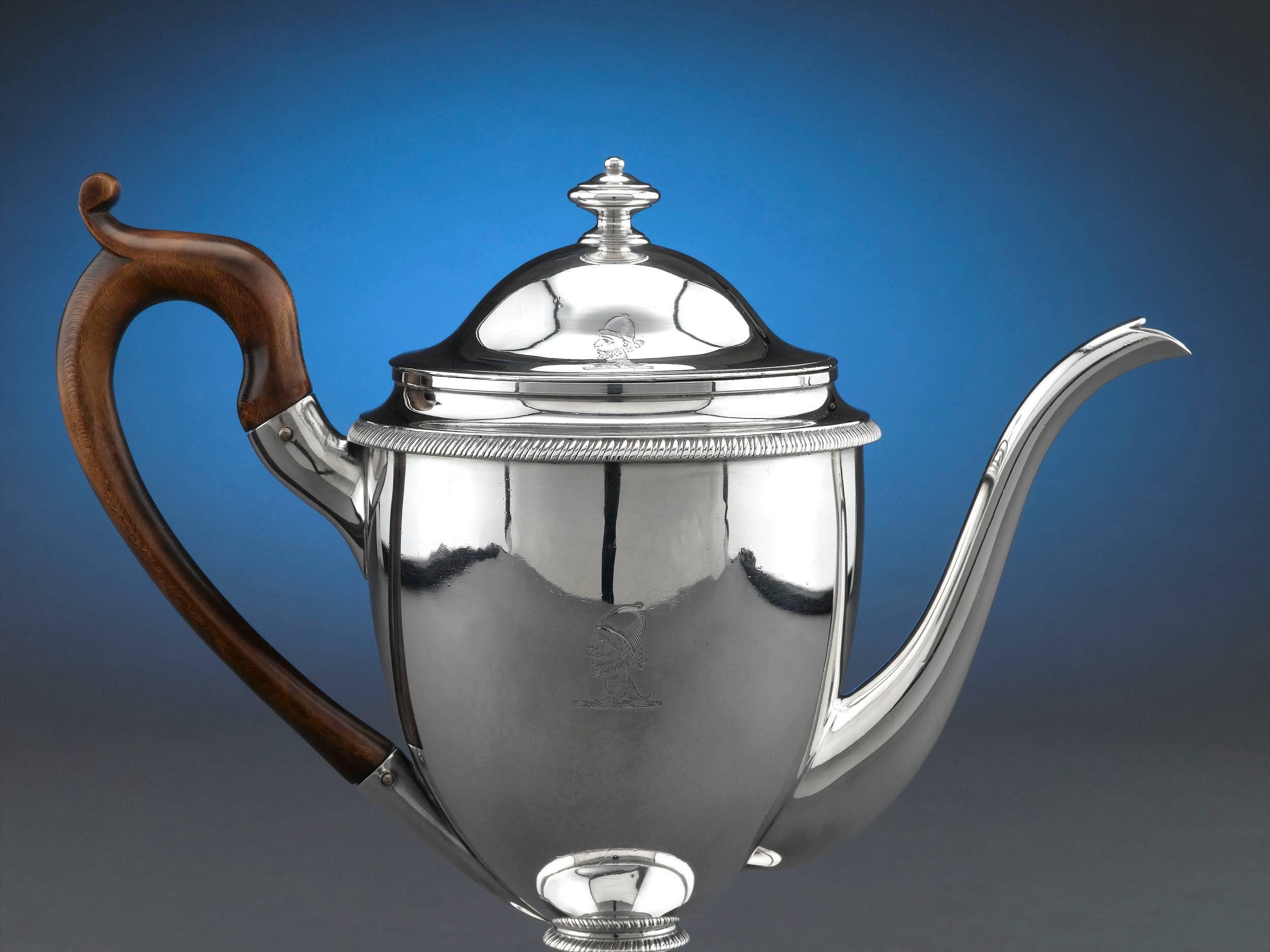 Crafted by celebrated English silversmith Robert Garrard, this unique and rare George III-period vessel, known as an Argyle, was created to keep gravy, hot milk, coffee and tea warm at the dinner table. The pot has two detachable lids, the inner one