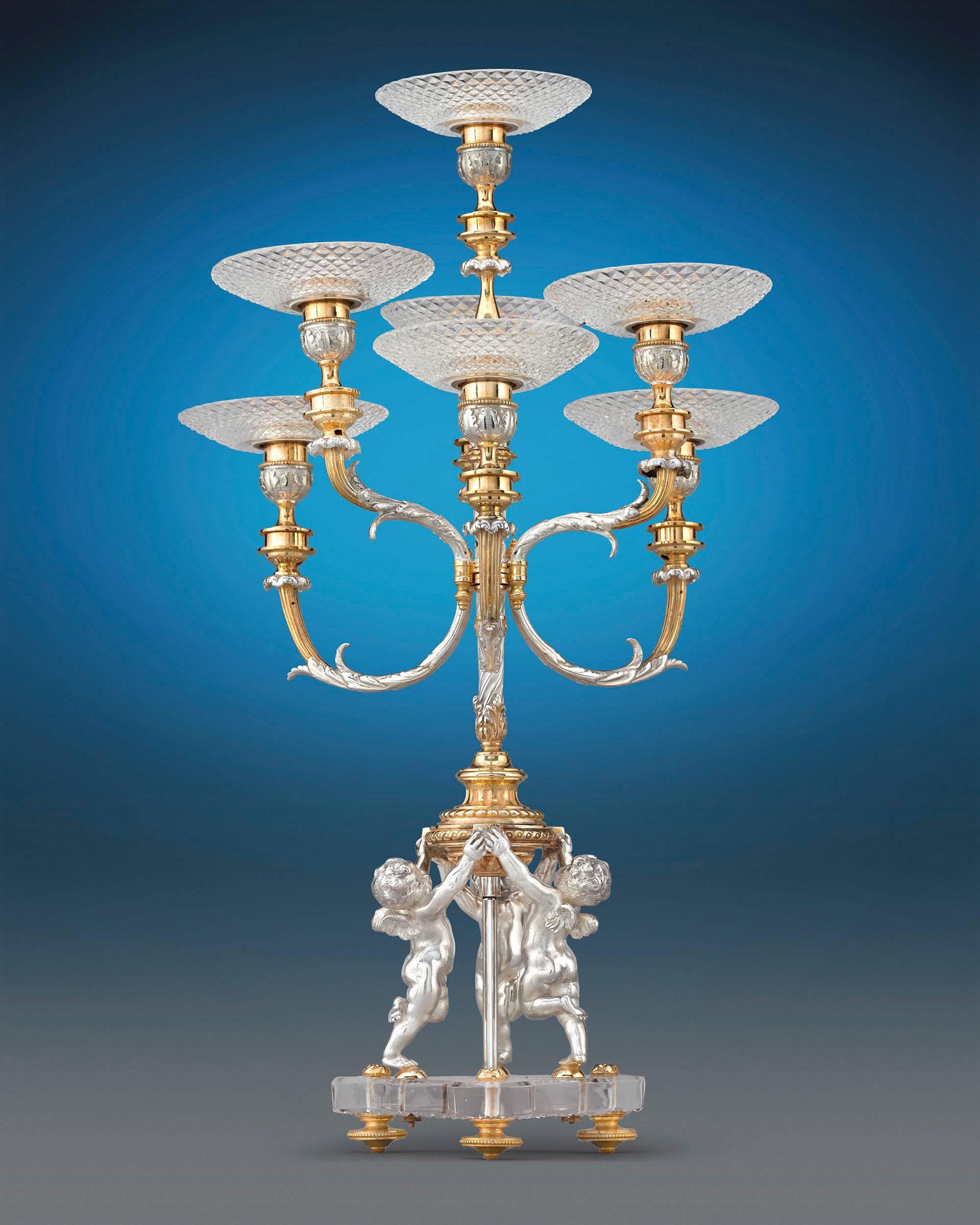 French Baccarat Crystal Five-Piece Centerpiece
