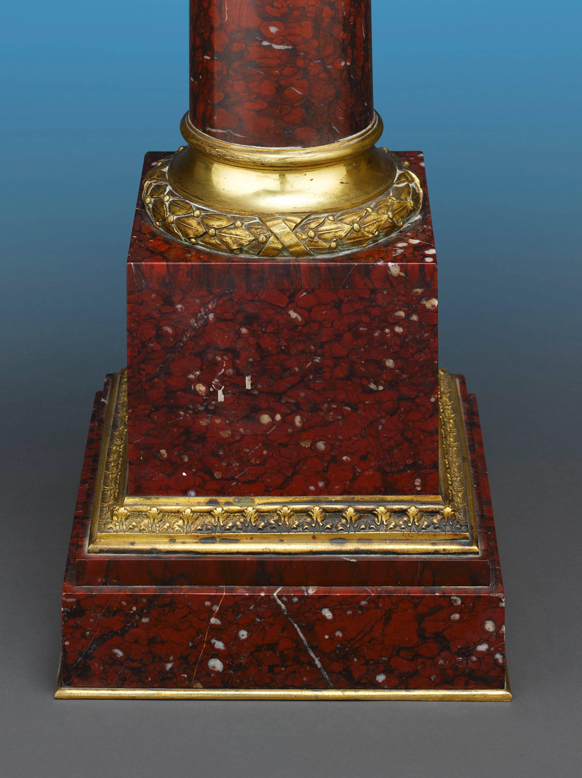 European Pair of Rouge Marble Pedestals For Sale