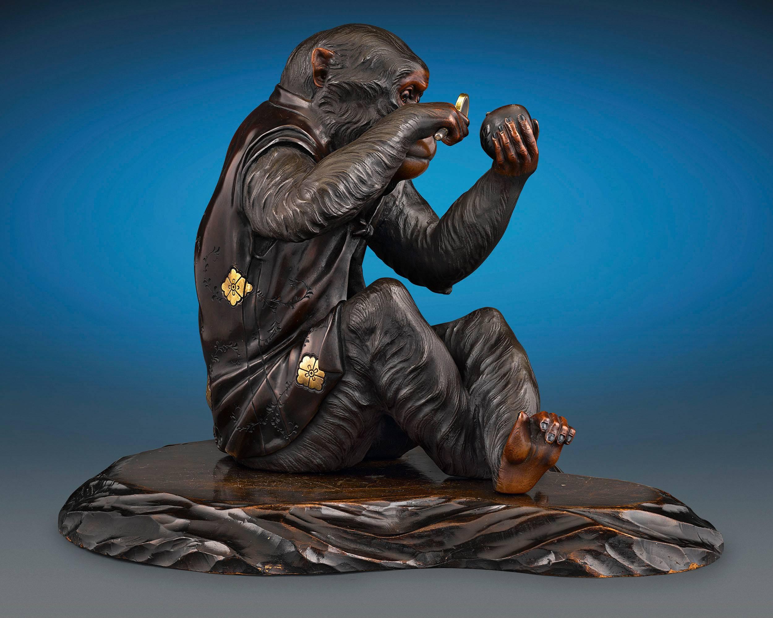Meiji Japanese Bronze Seated Monkey
