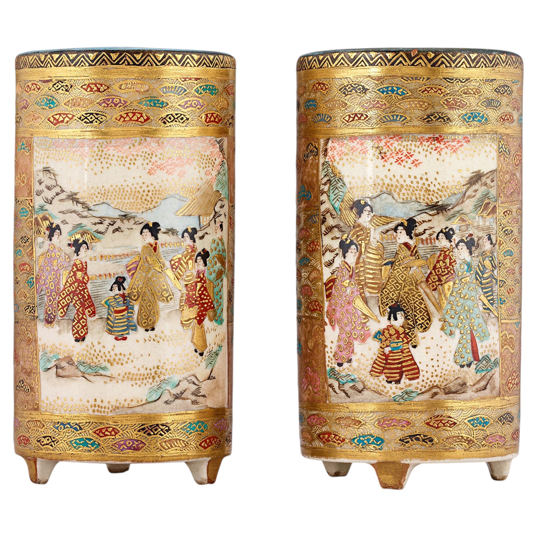Pair of Satsuma Sake Cups For Sale