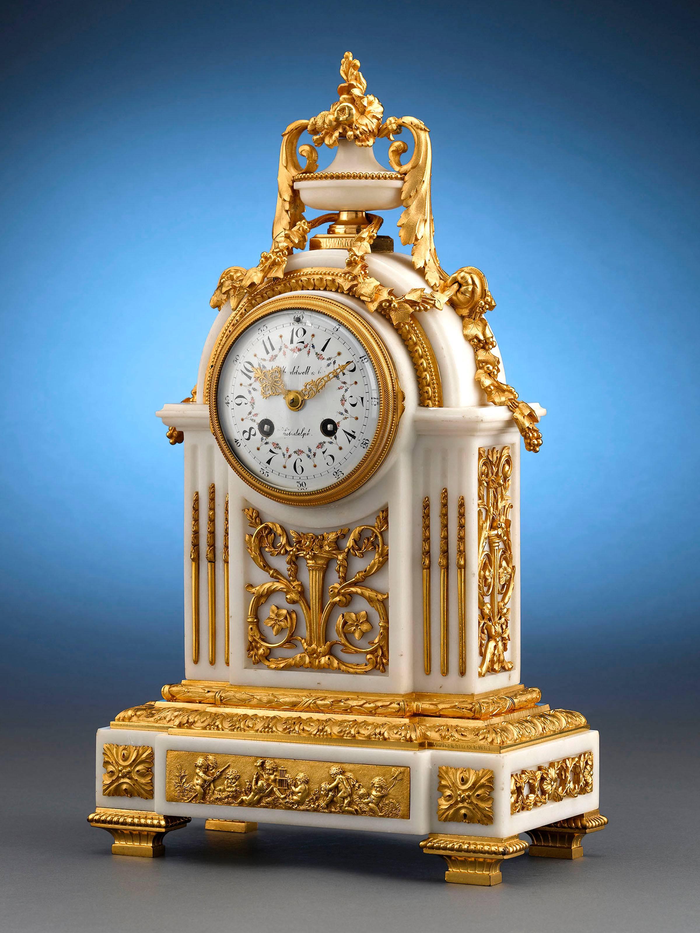 Louis XVI Marble and Doré Bronze Mantel Clock