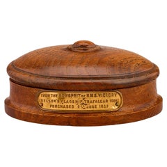 H.M.S. Victory Round Box, Bowsprit Timber, Circa 1937, Naval Relic
