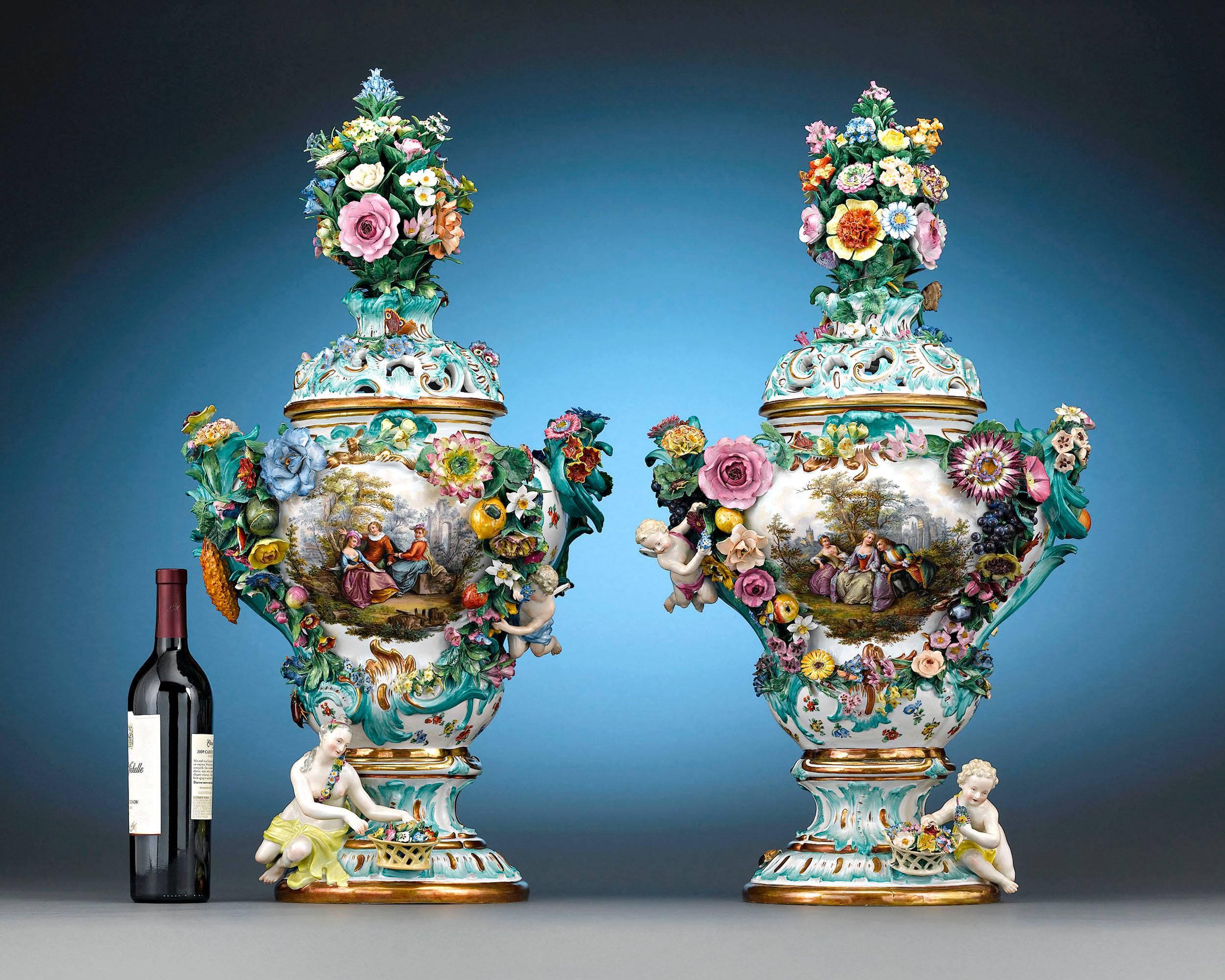 Pair of Meissen Mayflower Vases 1