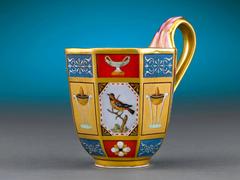 Faux Micromosaic and Pietre Dure Porcelain Cup and Saucer by KPM