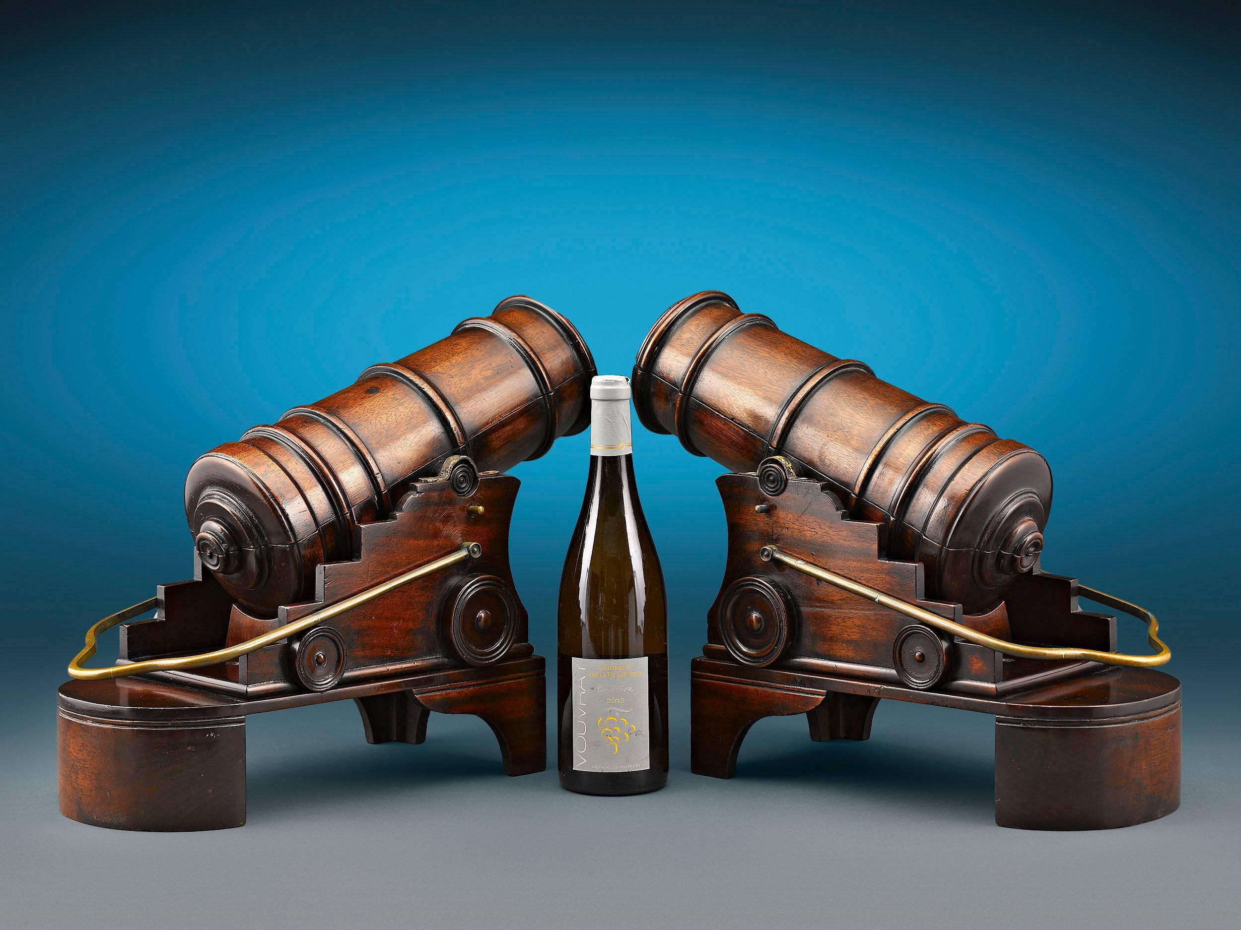 Mahogany Cannon Wine Holders In Excellent Condition In New Orleans, LA