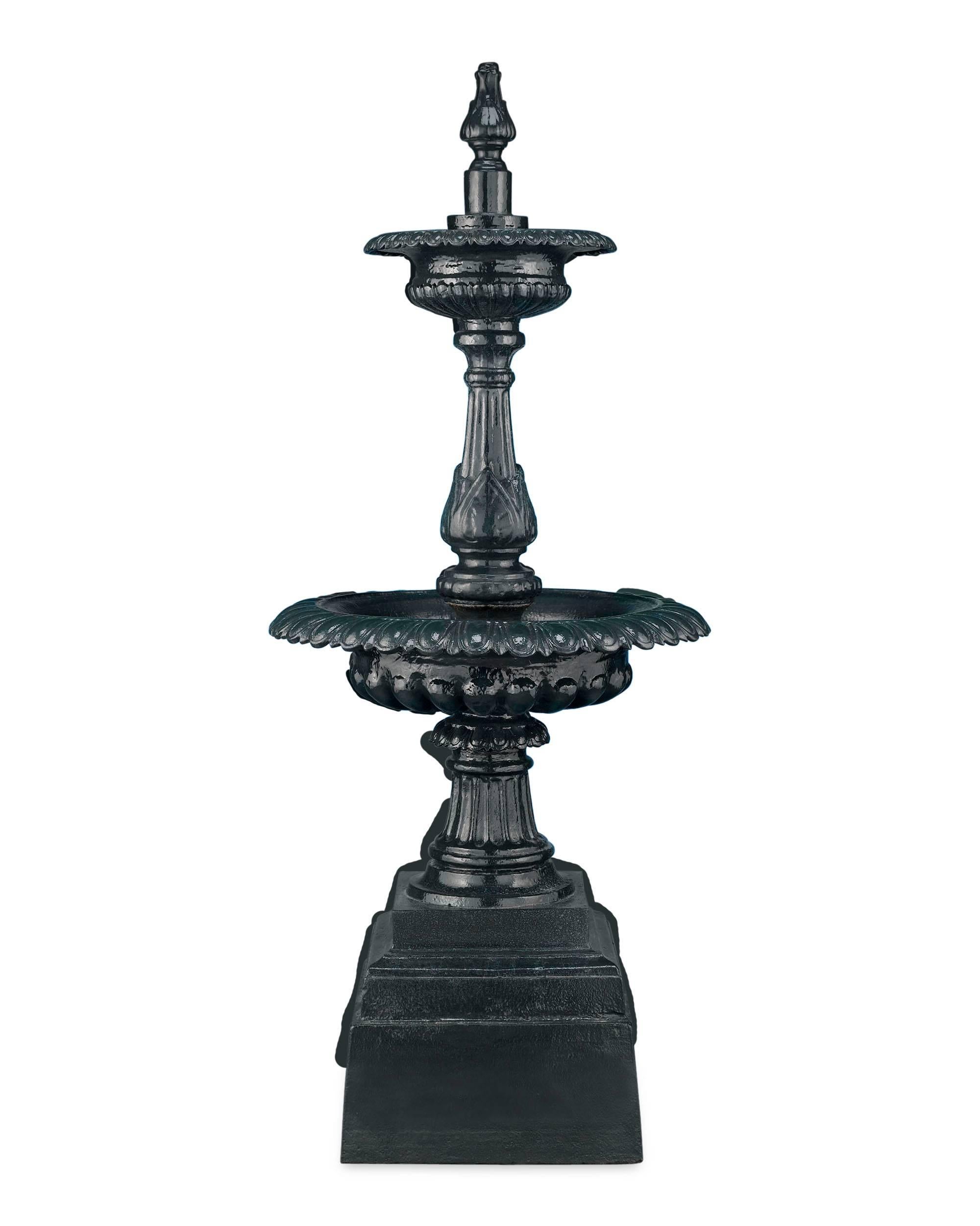 This stately Roman Minimus fountain adds an attractive splash to one’s outdoor décor. Crafted in a classic two-tiered form, this cast iron fountain’s graceful lines make it the perfect water feature for any courtyard. Garden antiques have become