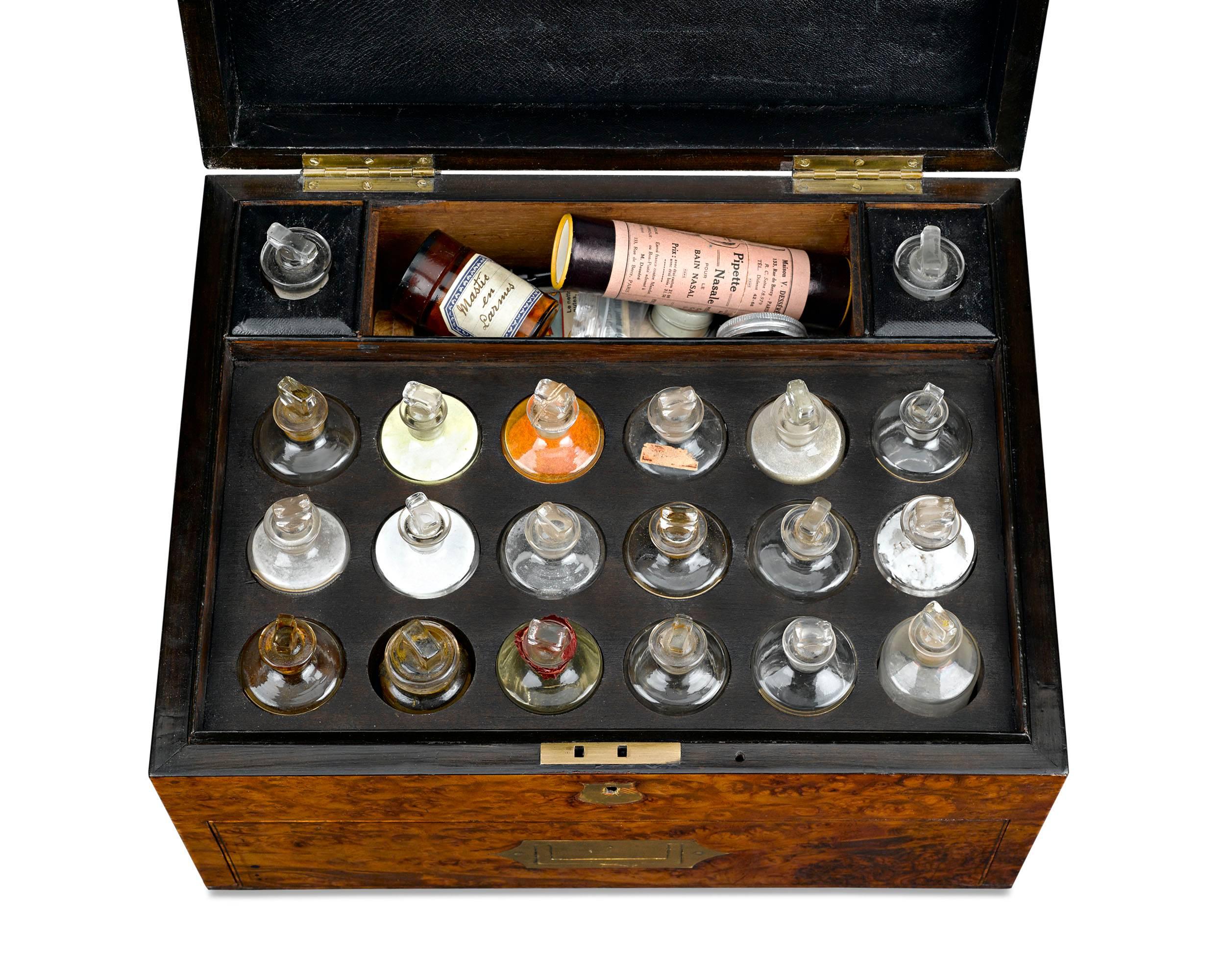 An invaluable addition to the 19th century home, this domestic medicine chest contained nearly everything needed to nurse a member of the household back to health. Made by the firm of Thomas Thompson and S. J. Capper, homeopathic chemists of