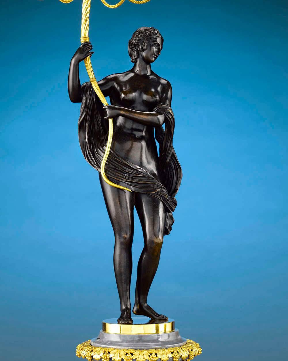 Louis XVI 18th Century Russian Figural Bronze Candelabra For Sale