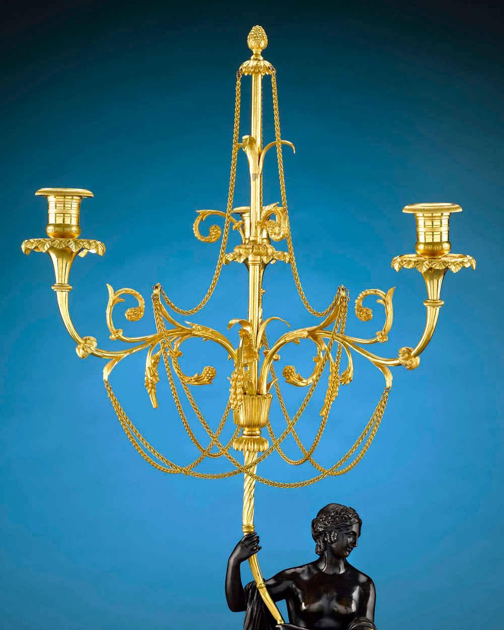 French 18th Century Russian Figural Bronze Candelabra For Sale