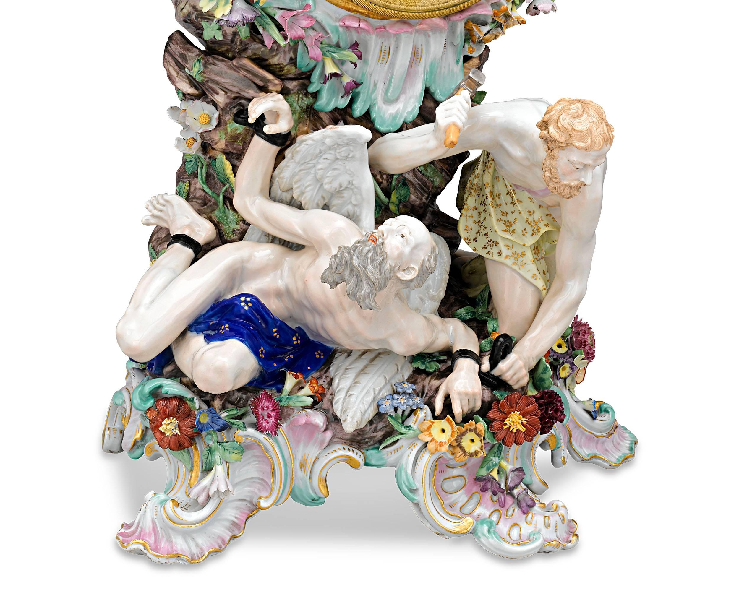 German Prometheus Porcelain Mantle Clock by Meissen