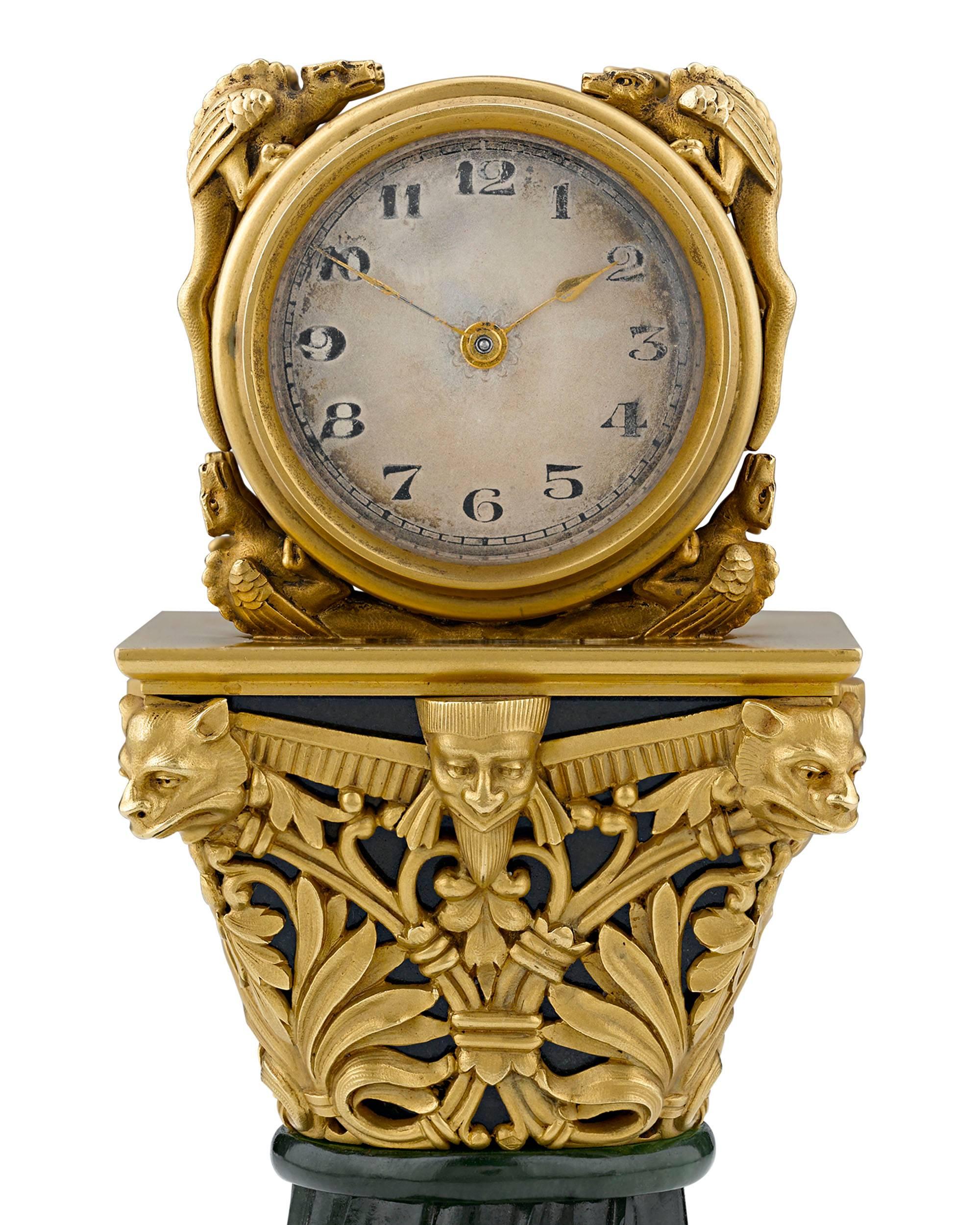 Art Nouveau Paul Frey Miniature 18-Karat Gold and Jade Clock For Sale