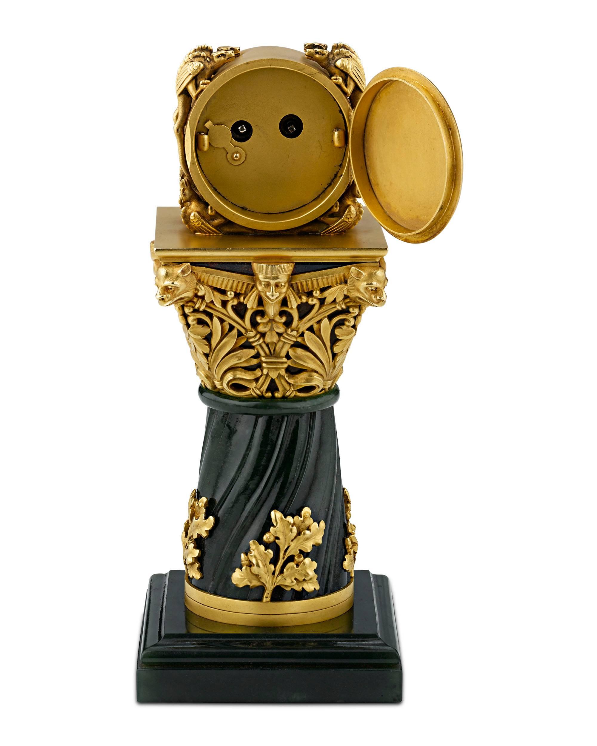French Paul Frey Miniature 18-Karat Gold and Jade Clock For Sale