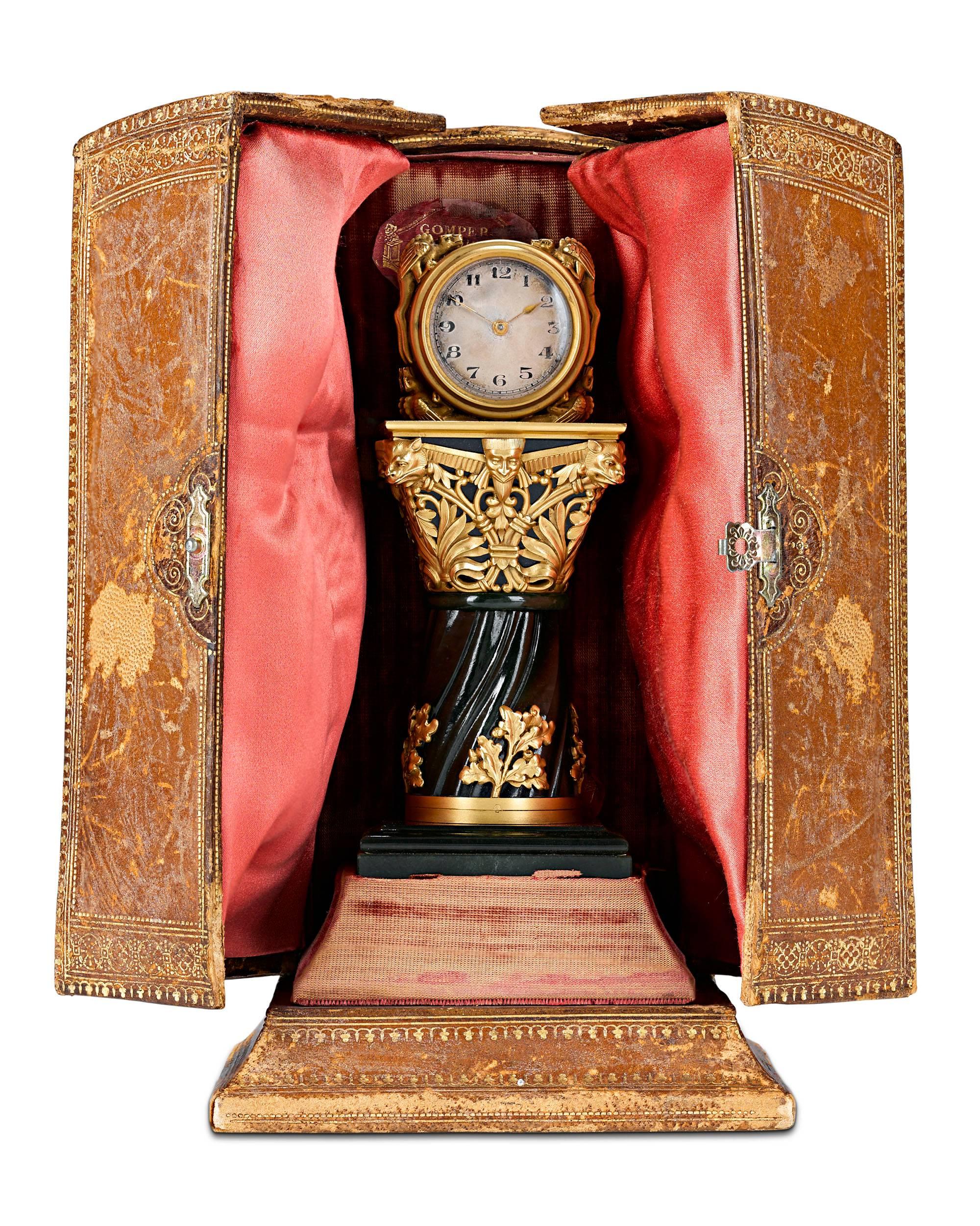 Gilt Paul Frey Miniature 18-Karat Gold and Jade Clock For Sale