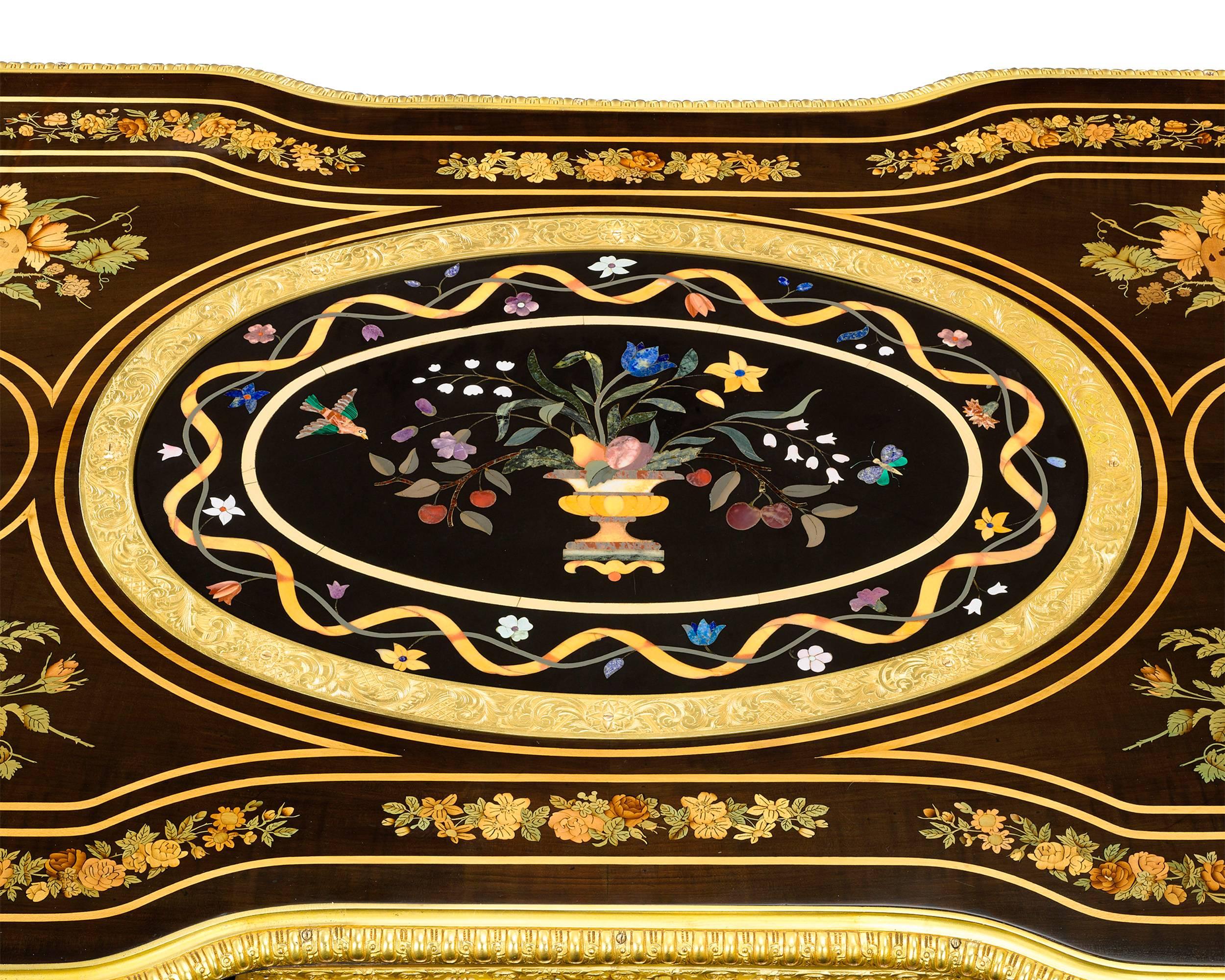 Embodying luxury and masterful craftsmanship, this incredible Napoleon III-period bureau plat an illustrious example of 19th-century French furniture making at its finest. Clearly executed by a ébéniste of tremendous skill, this remarkable writing