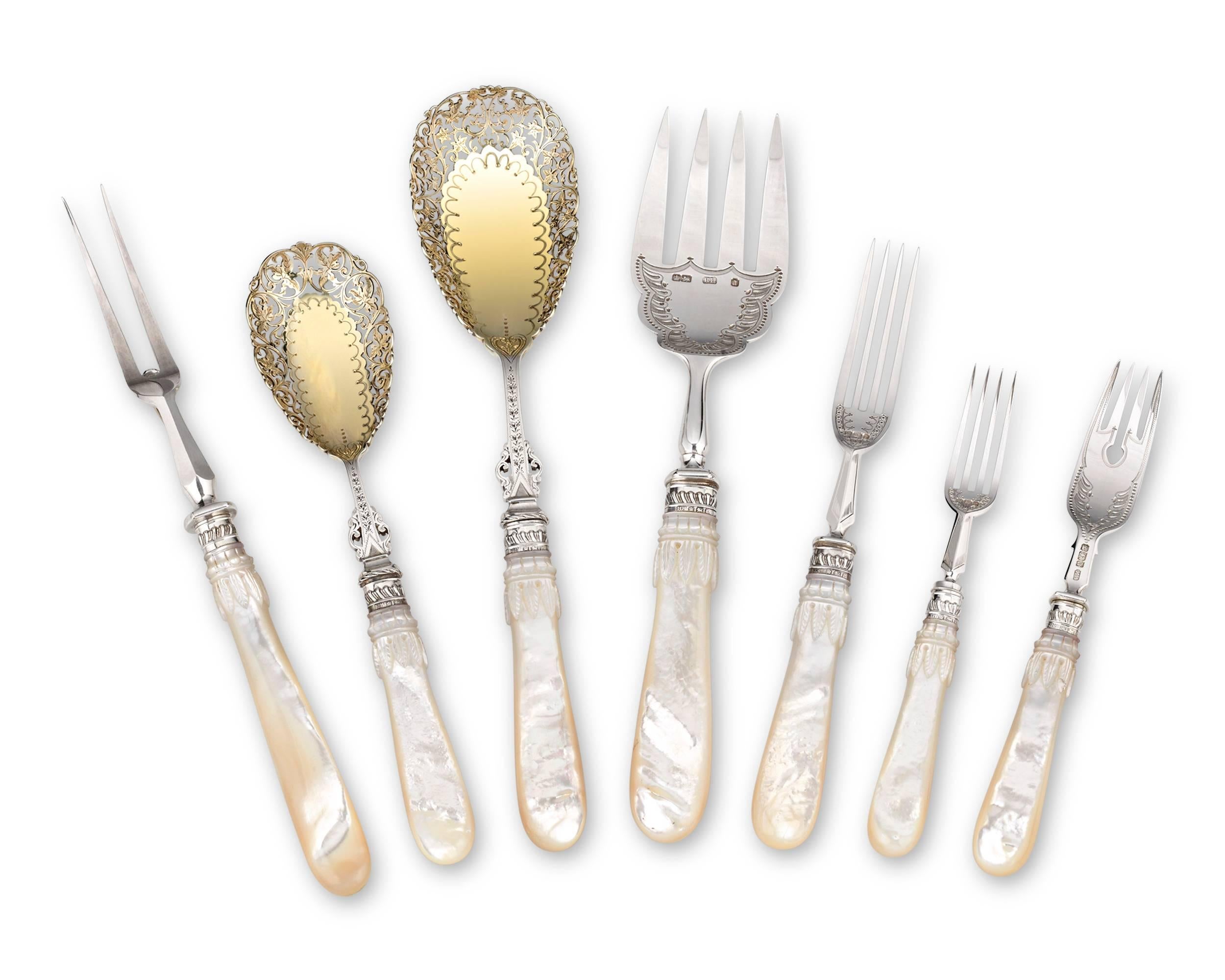 Silver and Mother-of-Pearl Flatware Service In Excellent Condition In New Orleans, LA