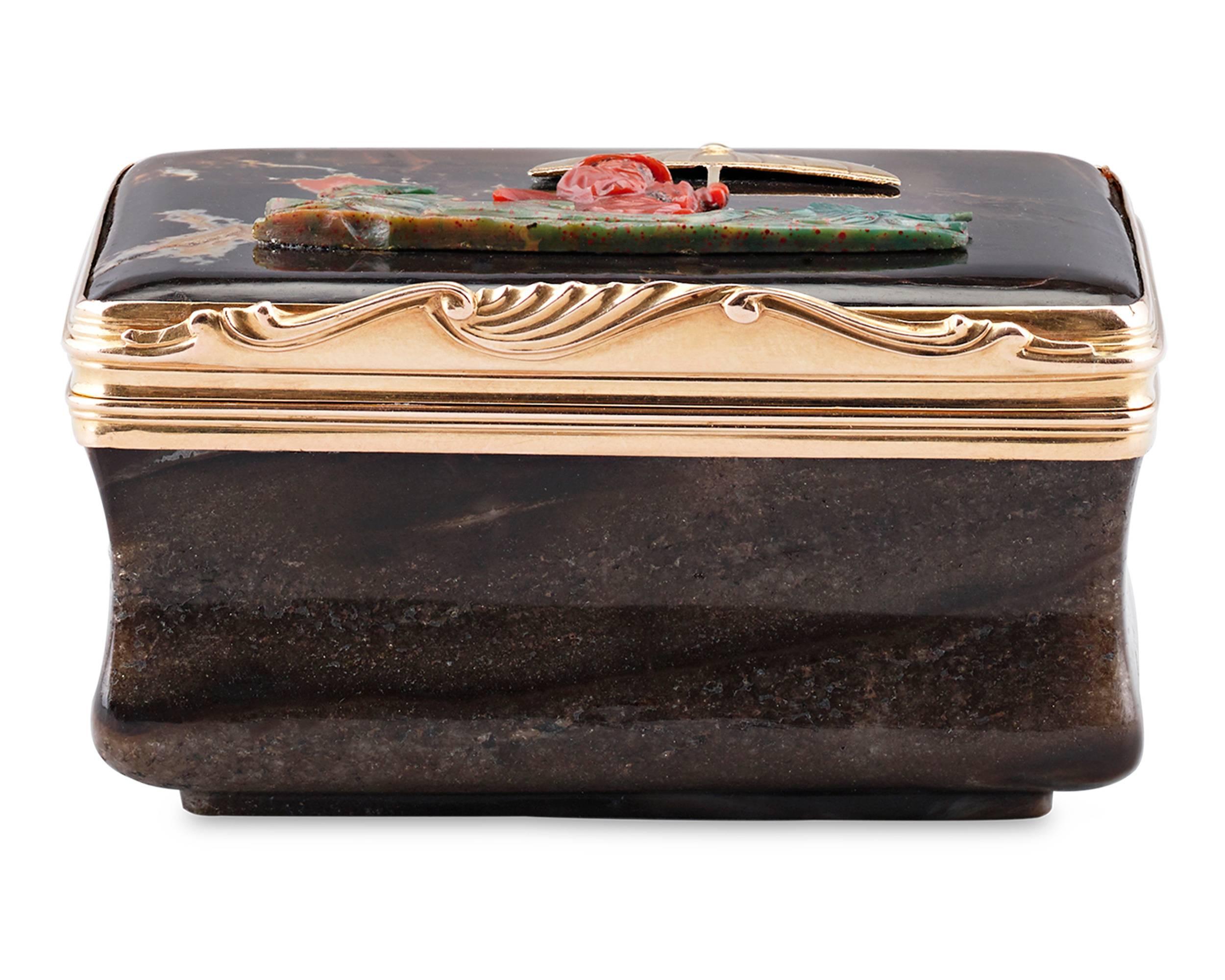 19th Century French Chinoiserie Hardstone Snuff Box For Sale