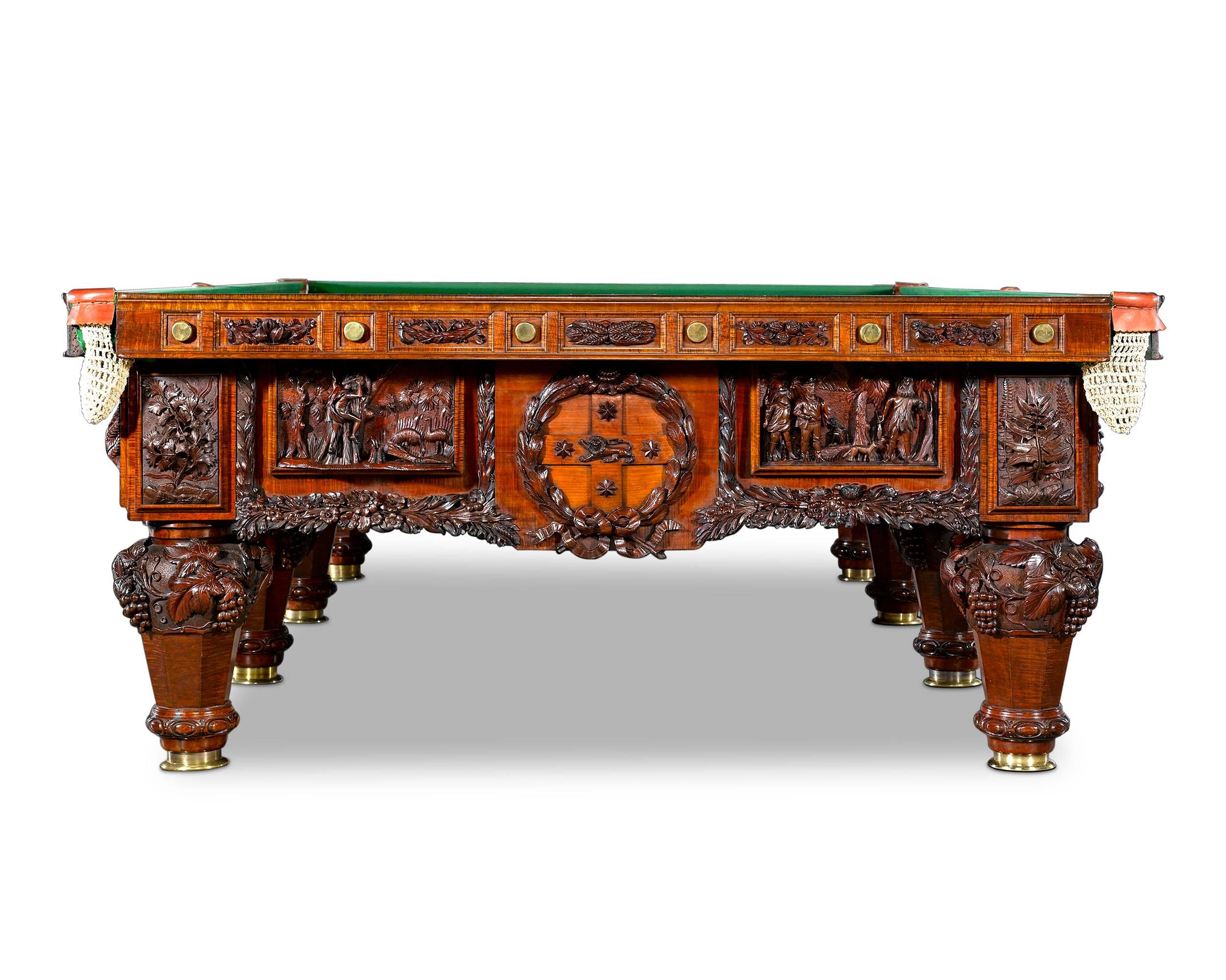 This magnificent, award-winning Australian billiard table is among the most important ever created in the vast British Empire and has an impressive royal provenance. Crafted of beautiful and highly valued Australian blackwood by master carver George