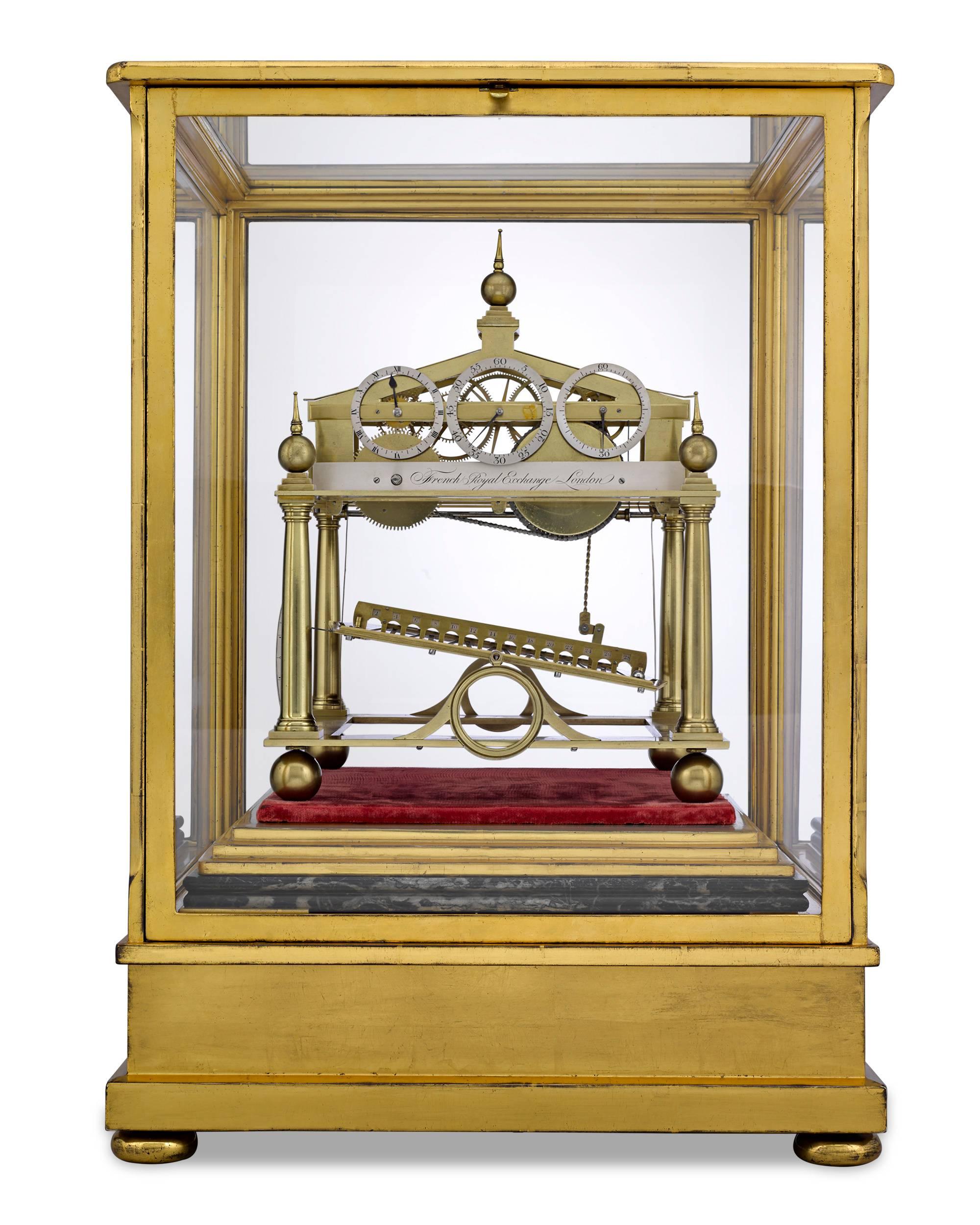 The mechanism of this captivating Congreve rolling ball timepiece is considered to be one of the most fascinating ever invented. The widely recognized design was patented by Sir William Congreve in 1808 and reflects the aspiration of clockmakers to
