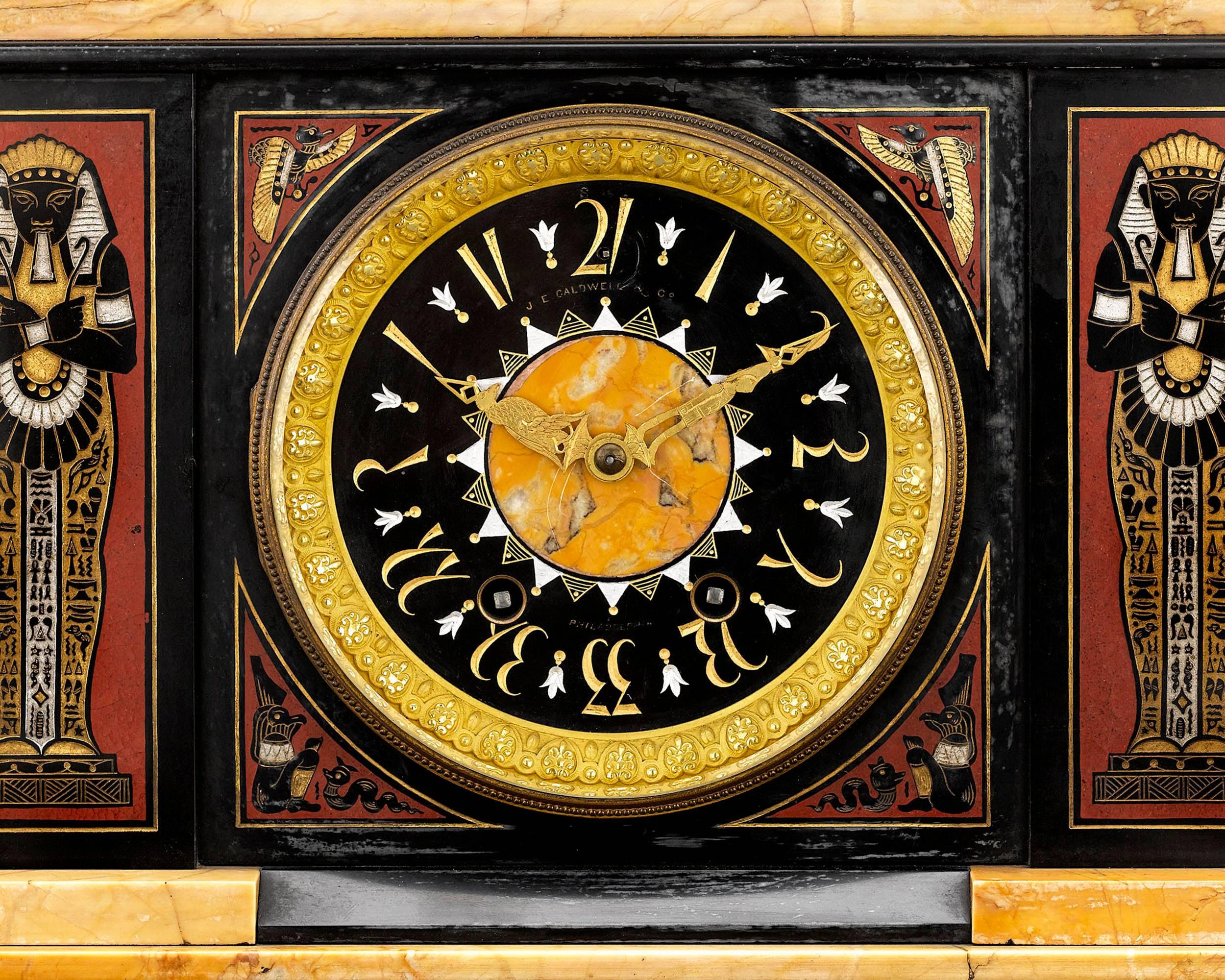 American Egyptian Revival Clock Garniture